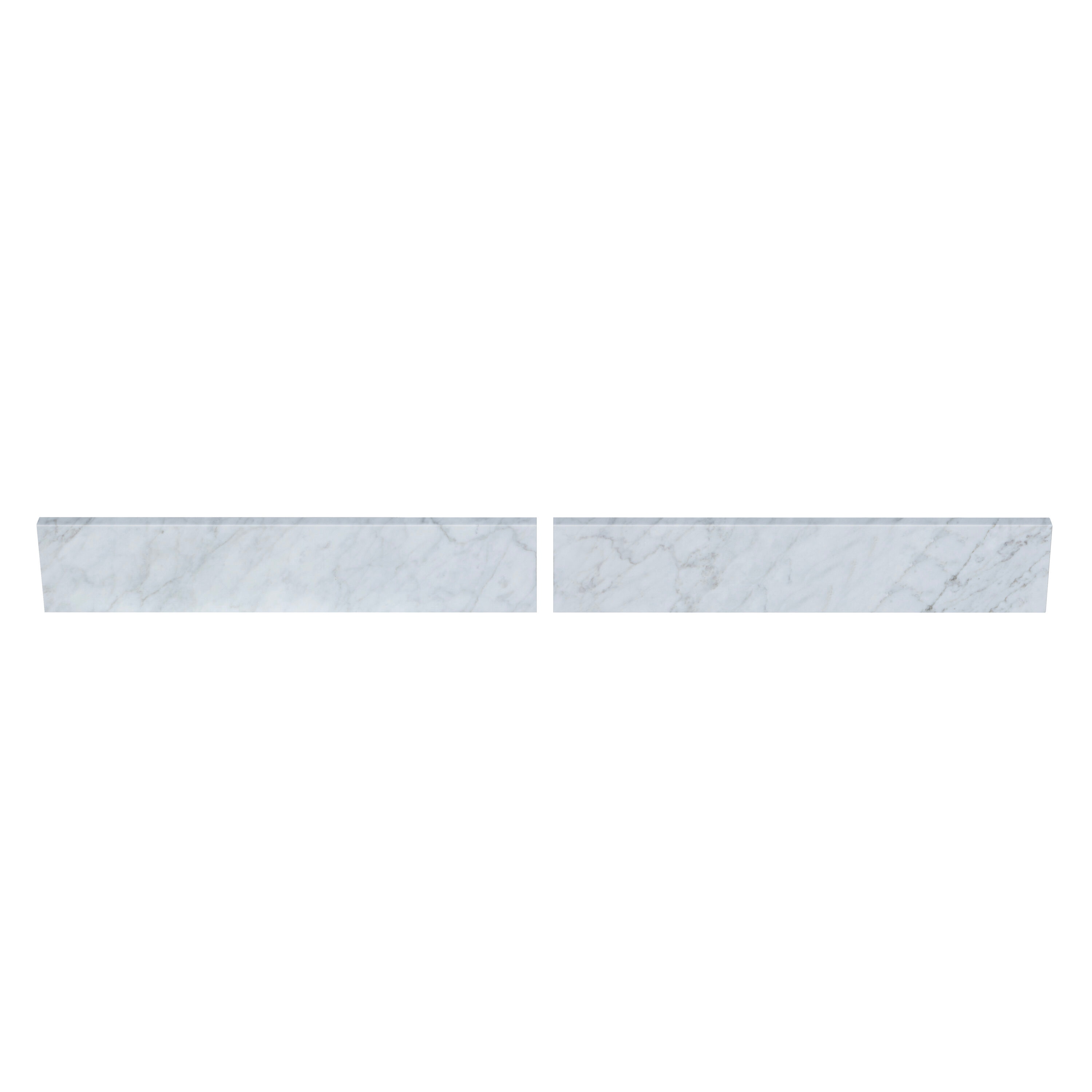 Respaldo de baño de mármol blanco Carrara natural TJAmerican (2 piezas de 24.5 pulgadas) 4 pulgadas de alto x 49 pulgadas de largo TJ49-40BS300