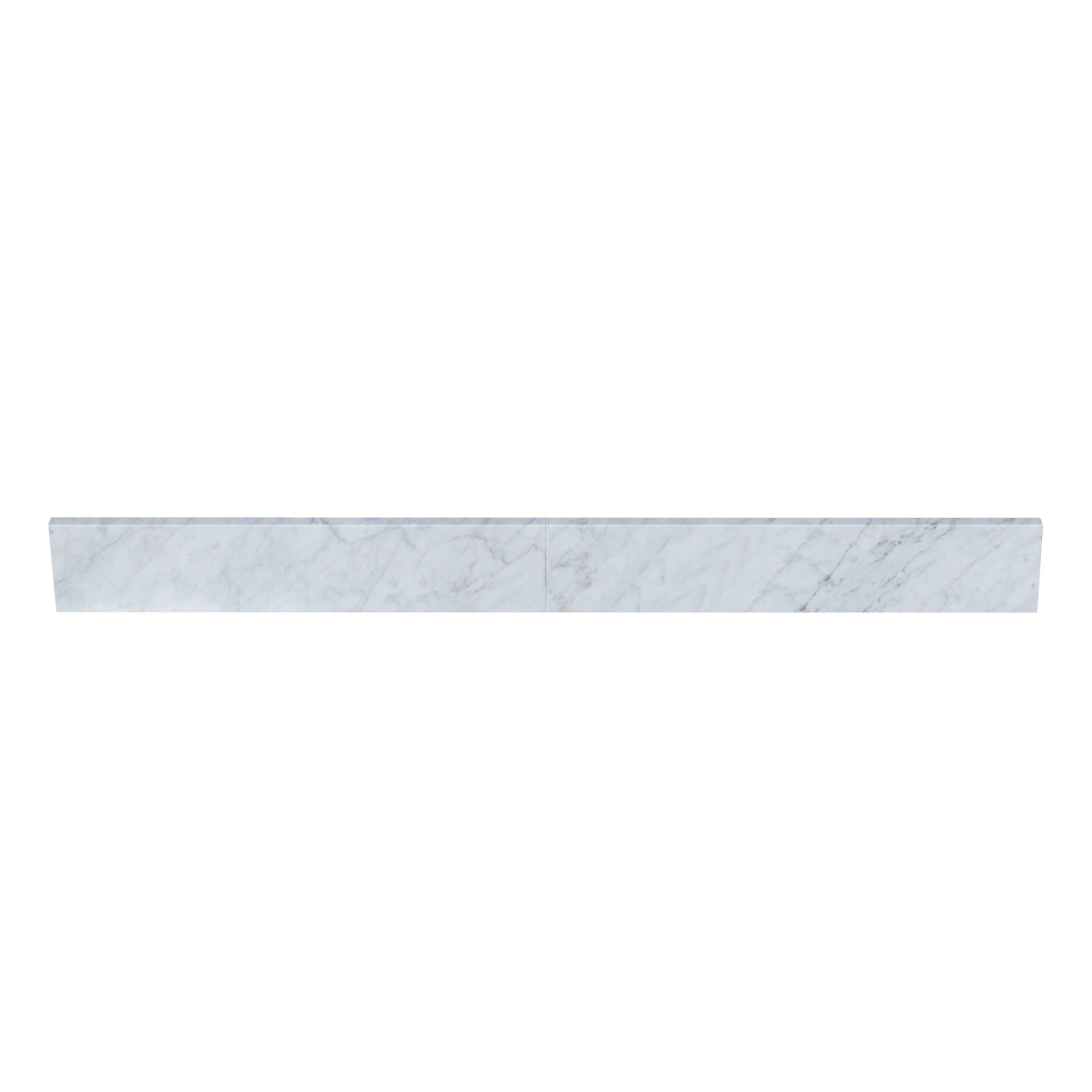 Respaldo de baño de mármol blanco Carrara natural TJAmerican (2 piezas de 24.5 pulgadas) 4 pulgadas de alto x 49 pulgadas de largo TJ49-40BS300
