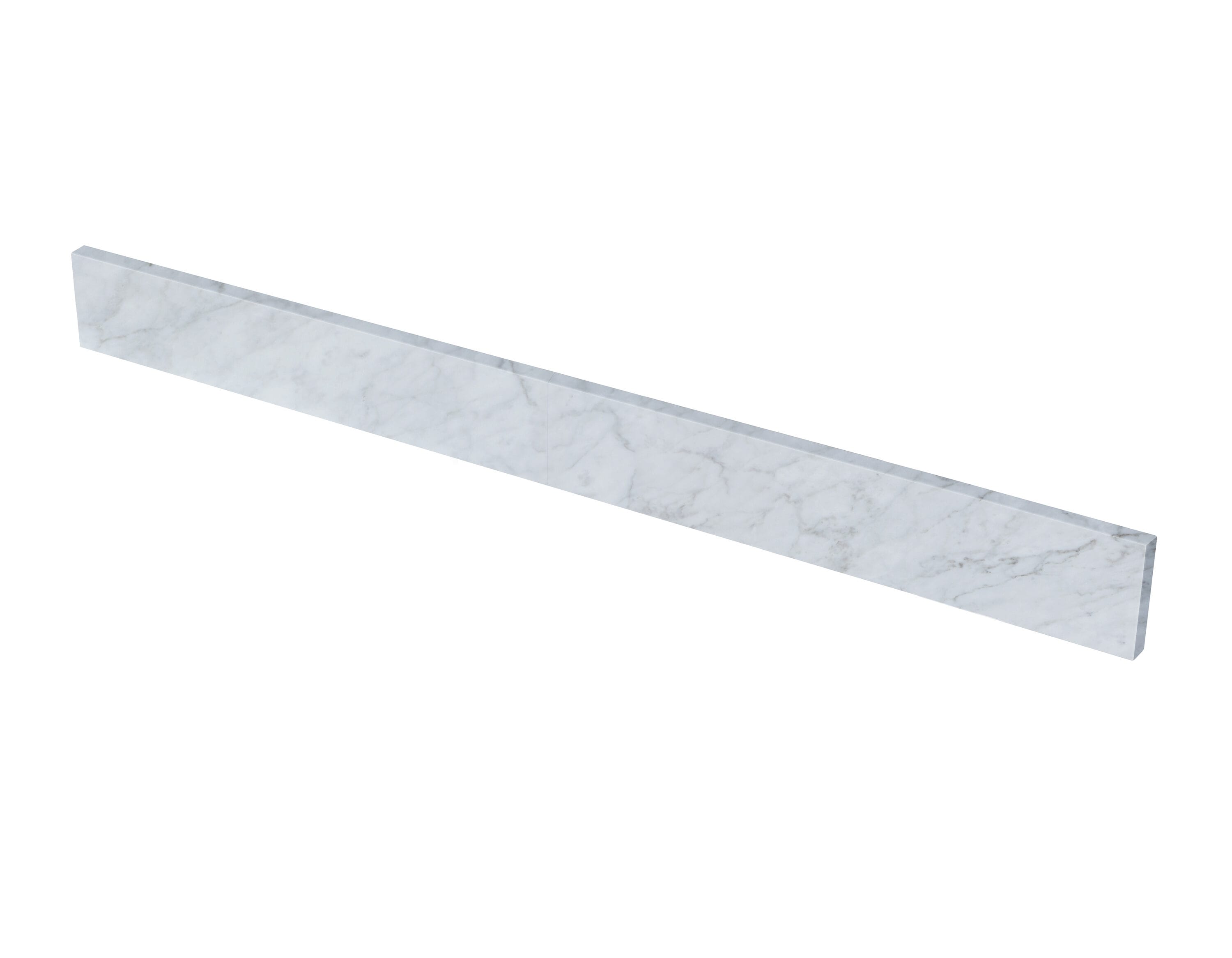 Respaldo de baño de mármol blanco Carrara natural TJAmerican (2 piezas de 24.5 pulgadas) 4 pulgadas de alto x 49 pulgadas de largo TJ49-40BS300