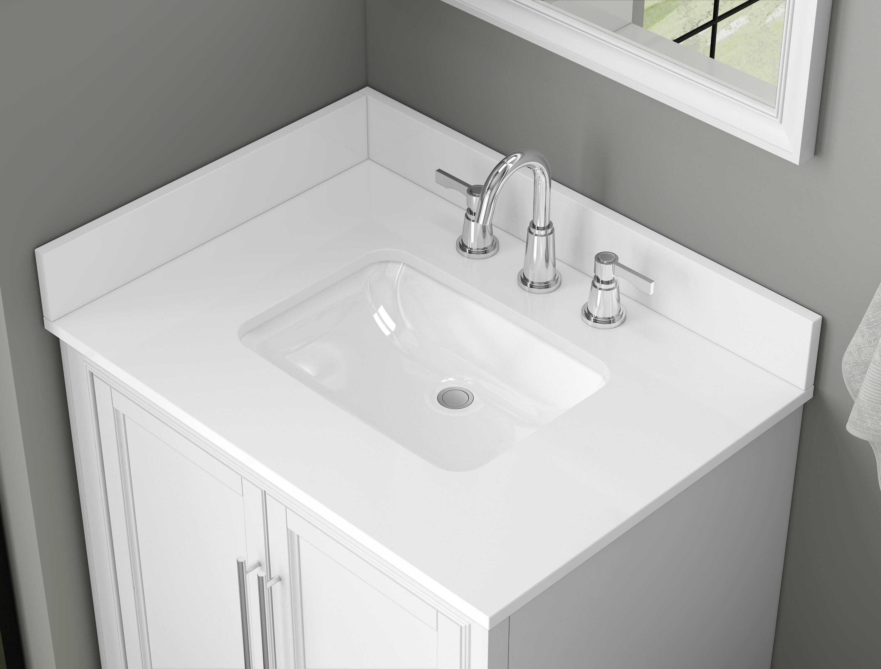 Salpicadera de baño de mármol sintético blanco de 4 pulgadas de alto x 25 pulgadas de largo TJAmerican TJ25-40BS101