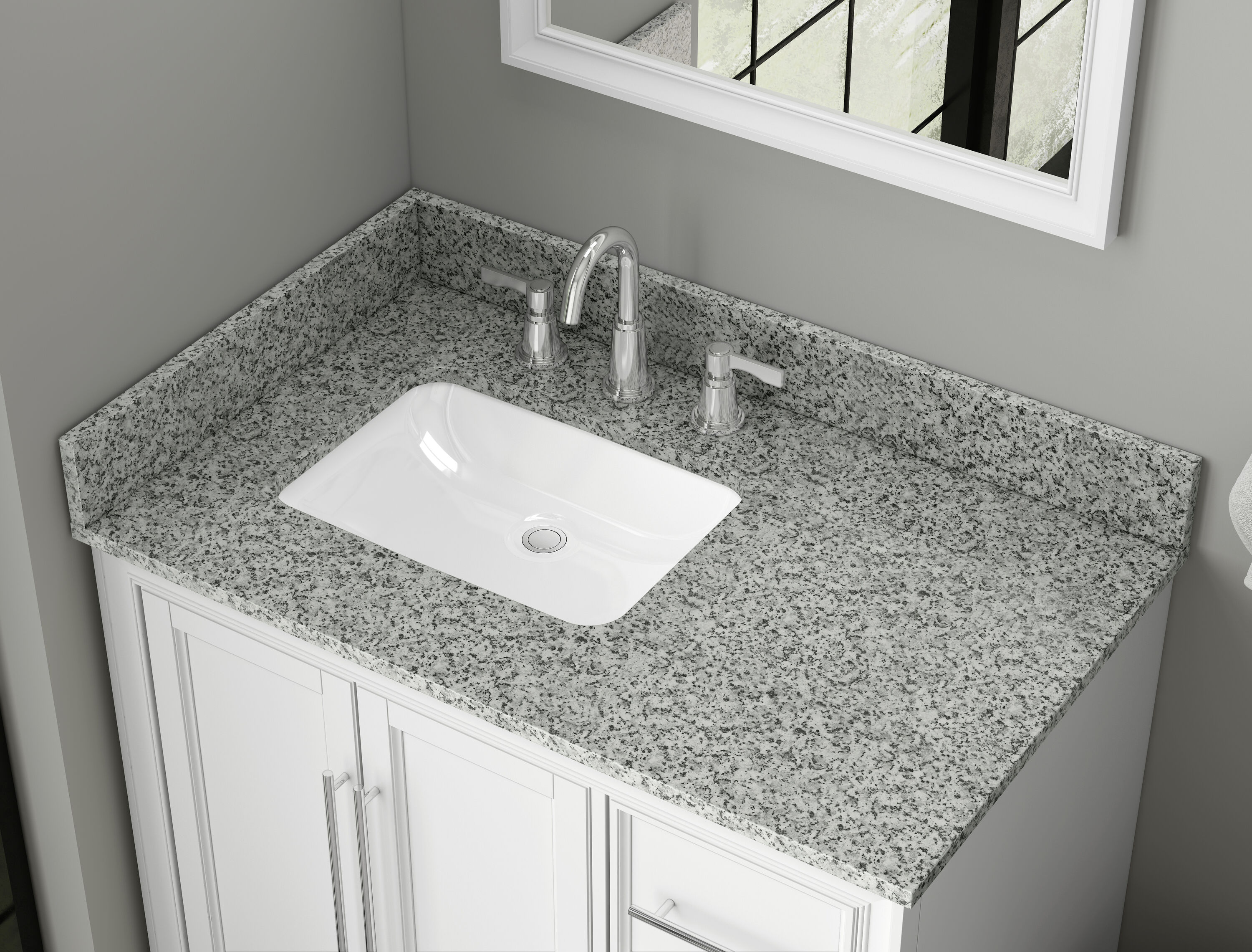 Salpicadero de baño de granito gris de 4 pulgadas de alto por 37 pulgadas de largo