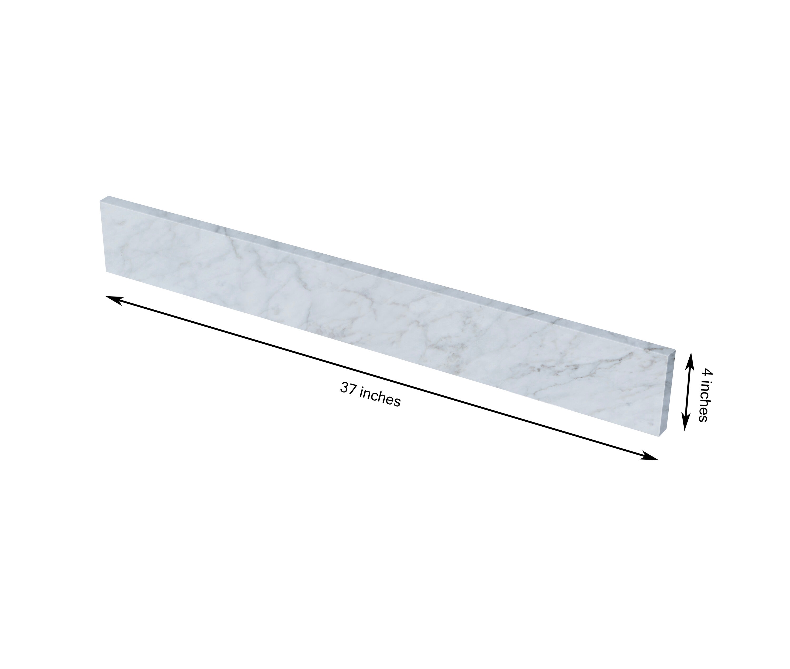 Salpicadura de baño de mármol blanco Carrara natural de 4 pulgadas de alto por 37 pulgadas de largo TJAmerican