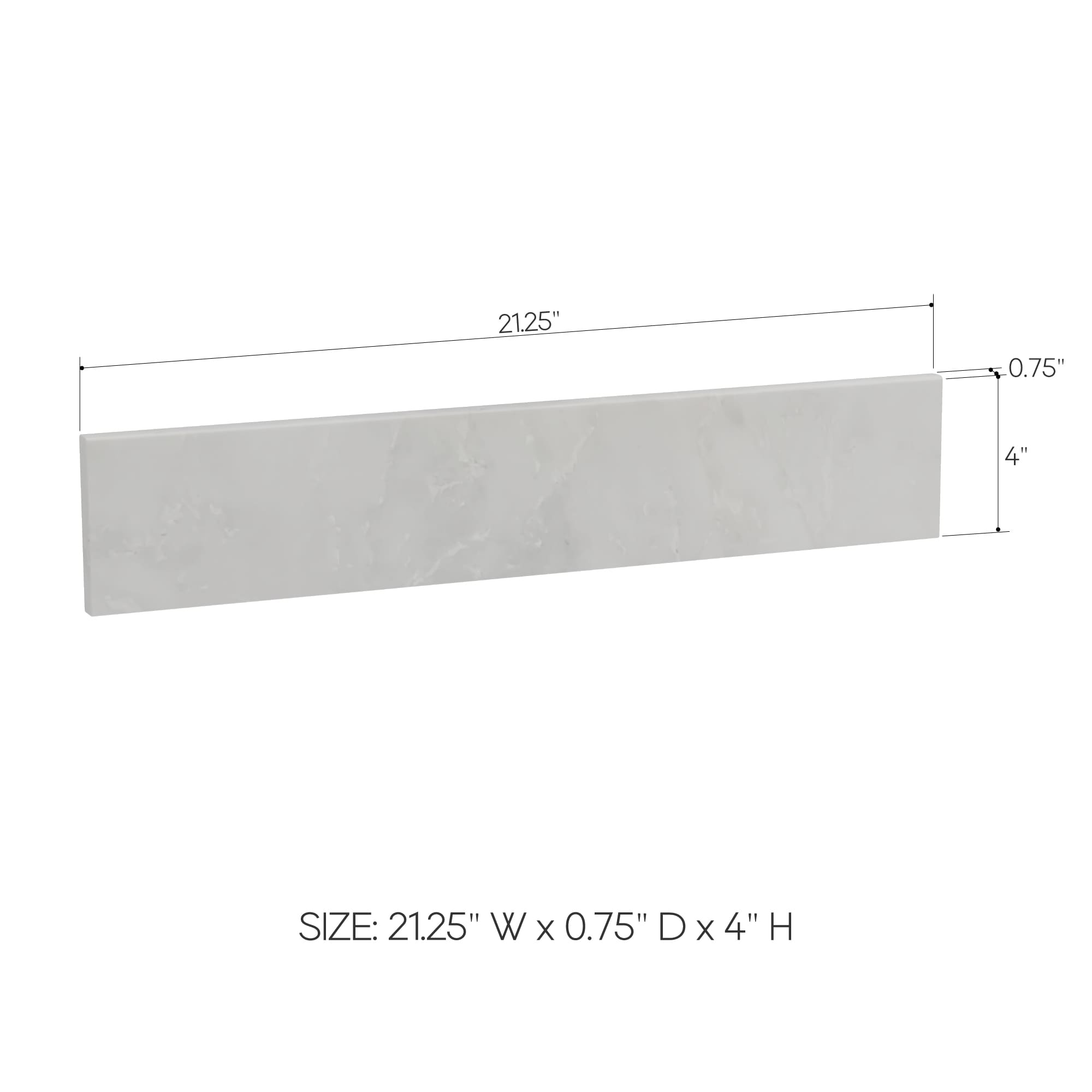 Salpicadera de baño de mármol blanco natural de 4 pulgadas de alto x 21.25 pulgadas de largo, estilo lujoso