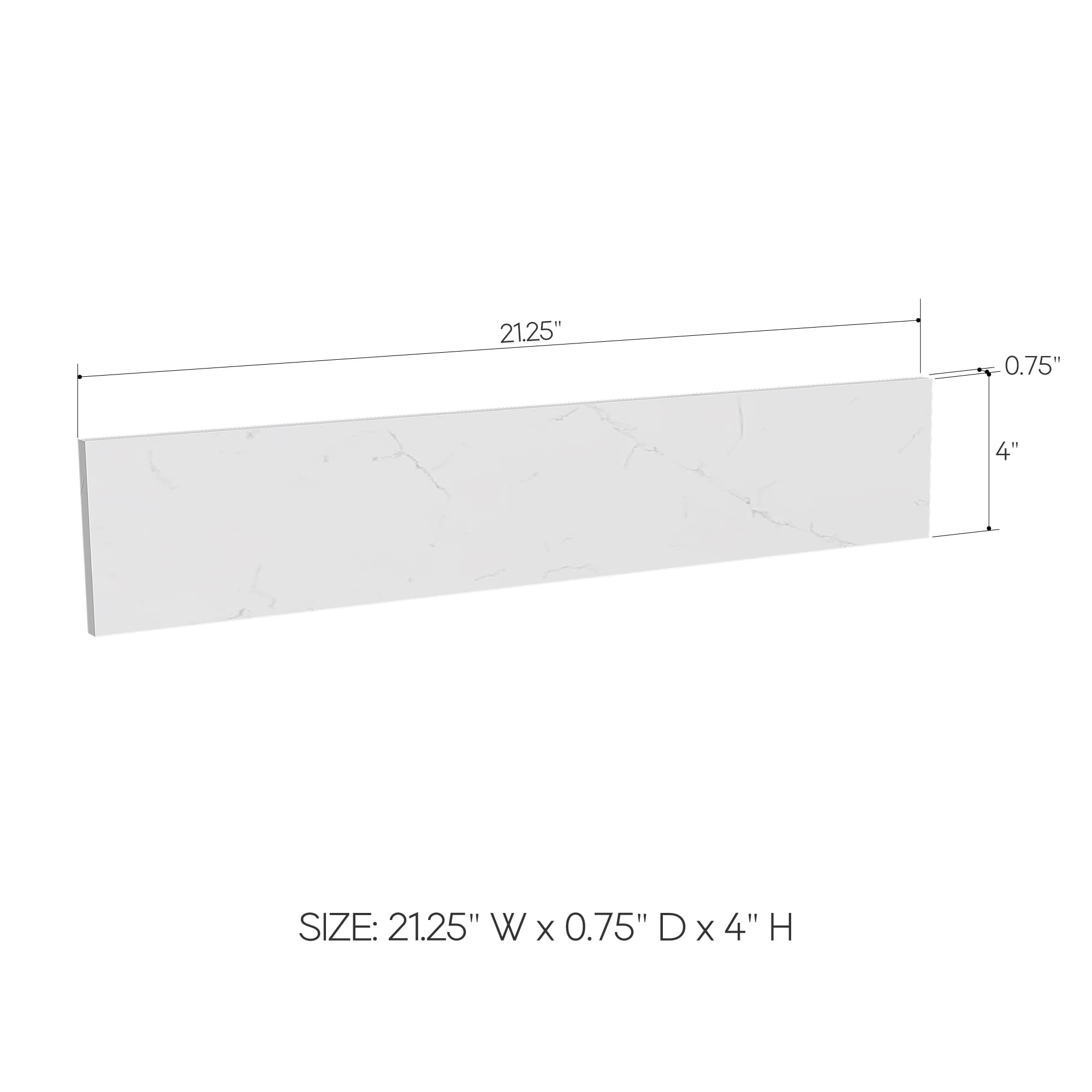 Salpicadura lateral de baño de cuarzo blanco Deluxe Living de 4 pulgadas de alto x 21.25 pulgadas de largo.