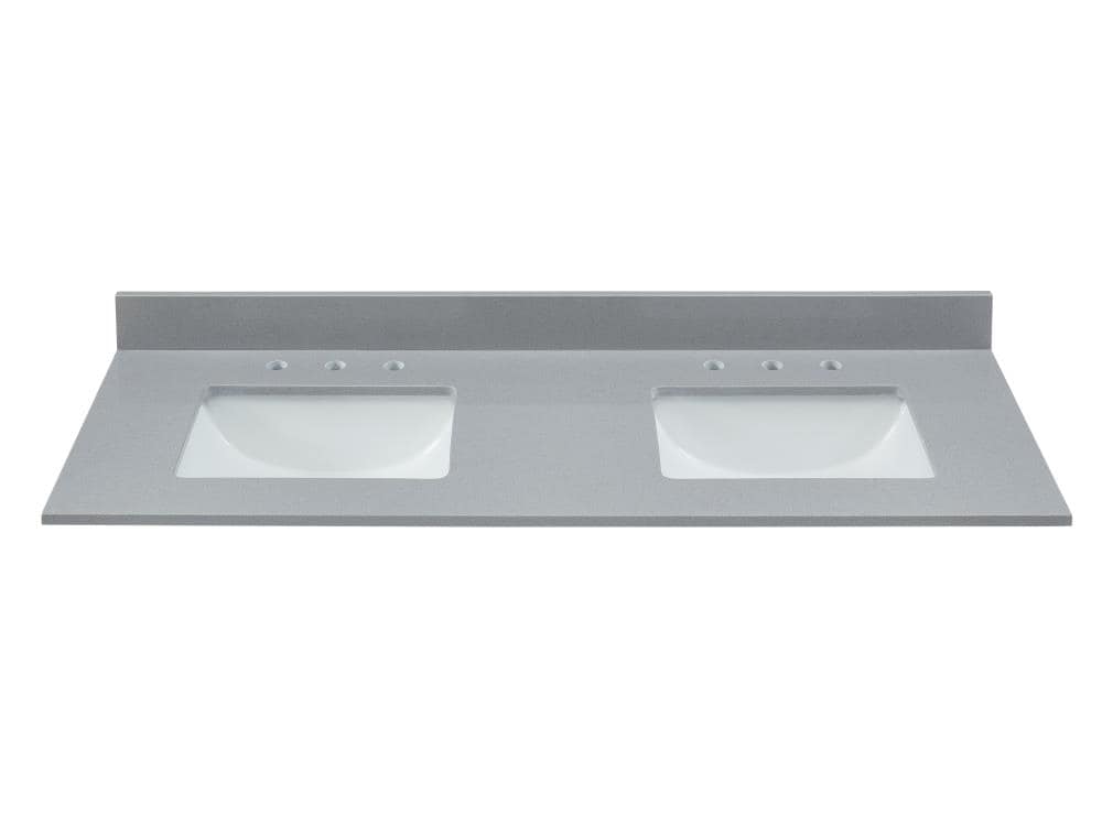 Mejor vista Meridian 61 pulgadas x 22 pulgadas Gris/Pulido Mármol Engineered Lavabo doble bajo encimera 261033