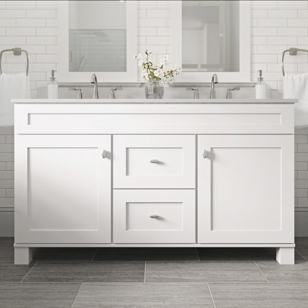 Mejor vista Meridian 61 pulgadas x 22 pulgadas Gris/Pulido Mármol Engineered Lavabo doble bajo encimera 261033