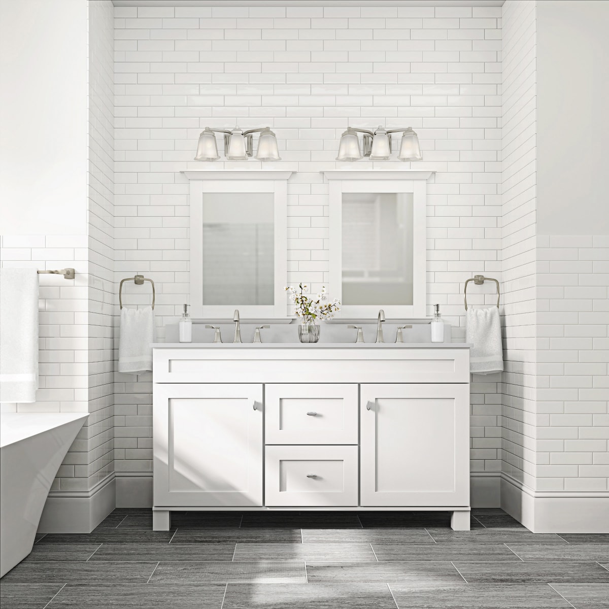 Mejor vista Meridian 61 pulgadas x 22 pulgadas Gris/Pulido Mármol Engineered Lavabo doble bajo encimera 261033