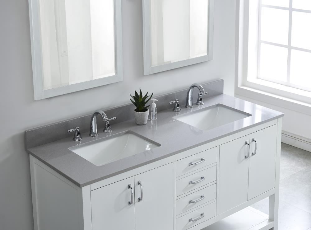 Mejor vista Meridian 61 pulgadas x 22 pulgadas Gris/Pulido Mármol Engineered Lavabo doble bajo encimera 261033