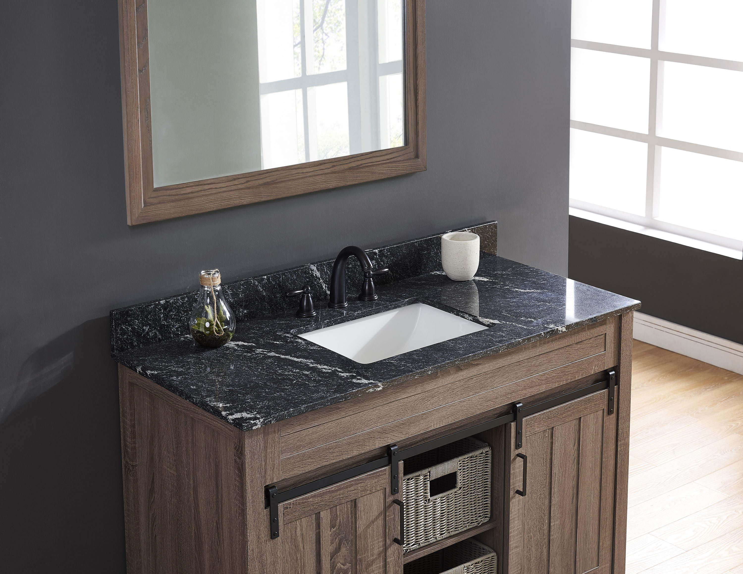 Fregadero único bajo Bestview Granito Thunder Black de 43 pulgadas x 22 pulgadas