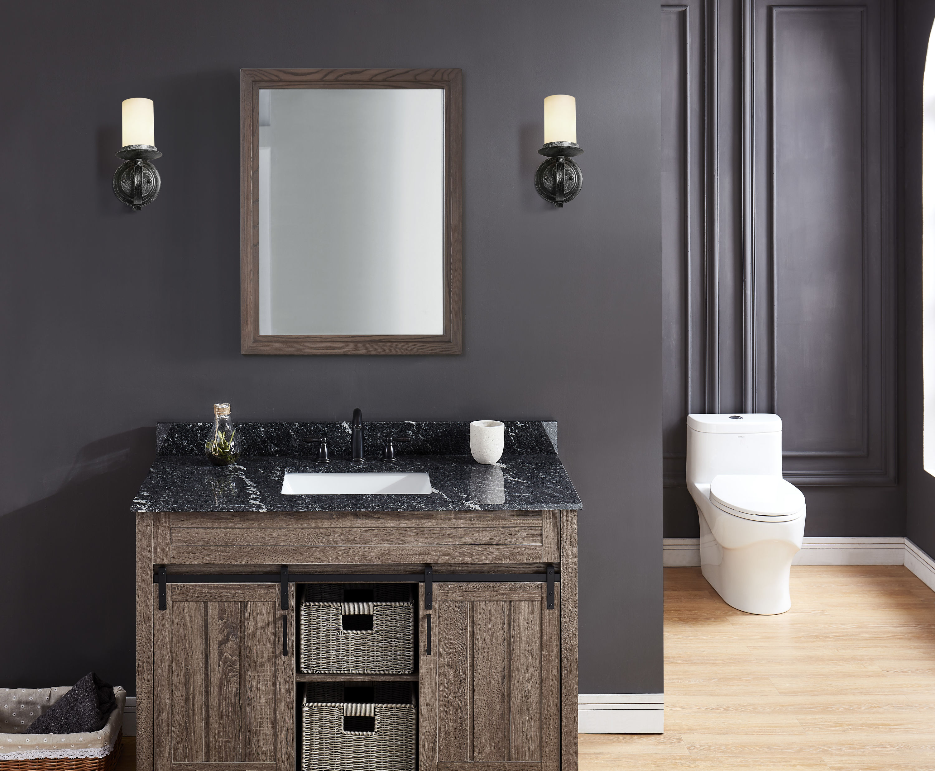 Lavabo individual de granito negro Thunder, de montaje inferior, de 49 pulgadas x 22 pulgadas - Mejor vista