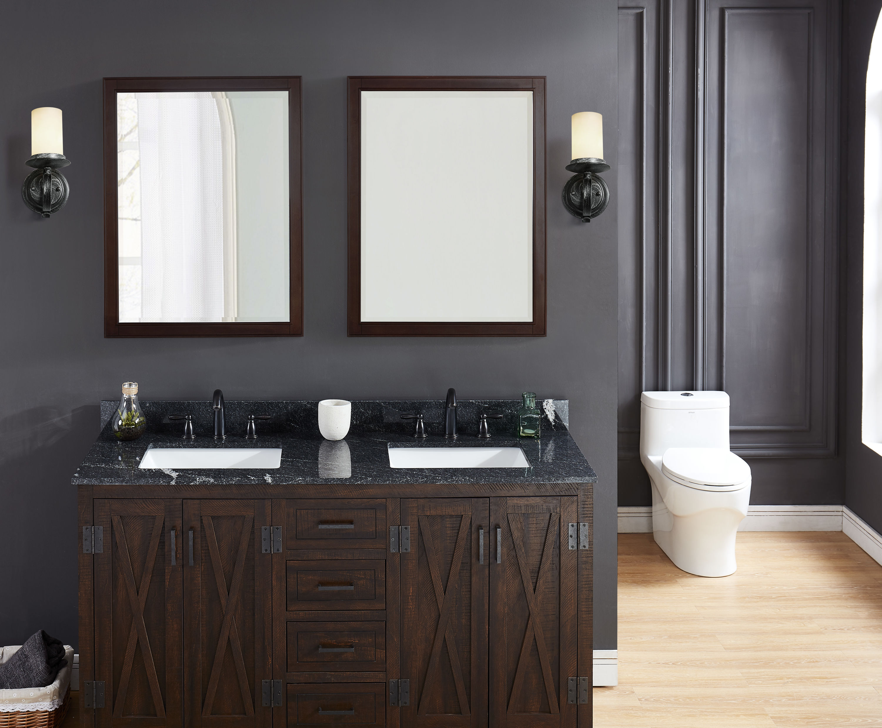 Fregadero doble Bestview de granito negro Thunder de 61 pulgadas x 22 pulgadas, modelo 261046.