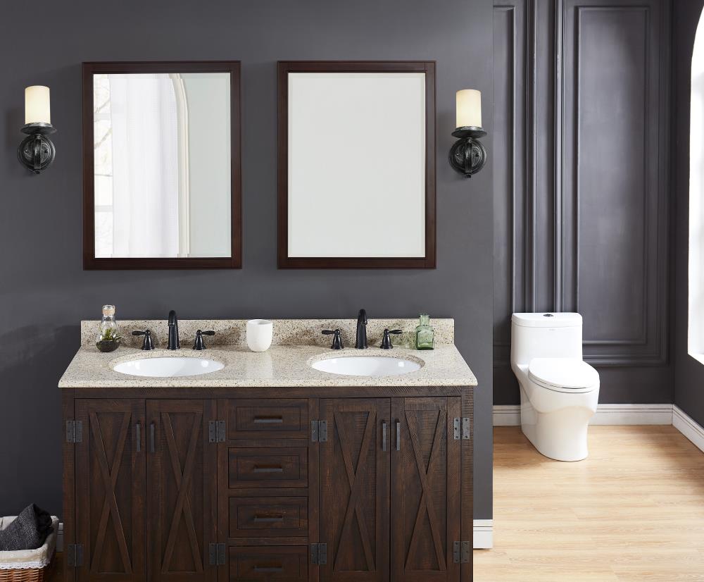 Mejor Vista Lavabo Doble Empotrado de Granito Color Beige/Pulido 61 pulgadas x 22 pulgadas