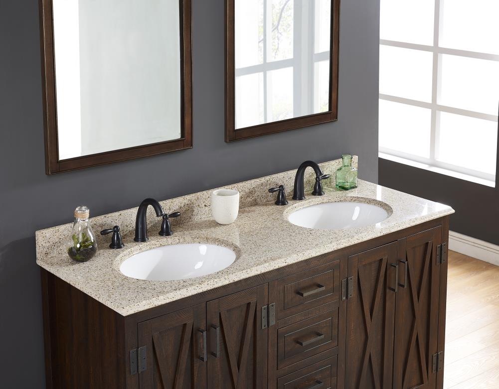 Mejor Vista Lavabo Doble Empotrado de Granito Color Beige/Pulido 61 pulgadas x 22 pulgadas