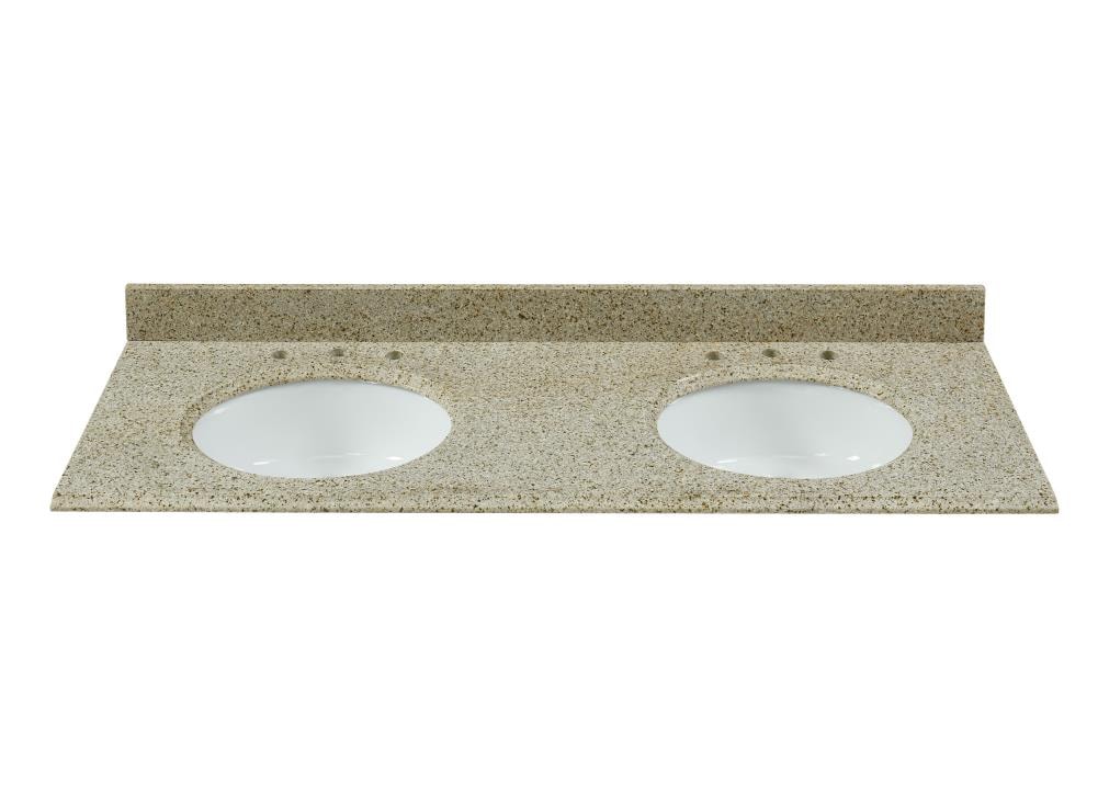 Mejor Vista Lavabo Doble Empotrado de Granito Color Beige/Pulido 61 pulgadas x 22 pulgadas