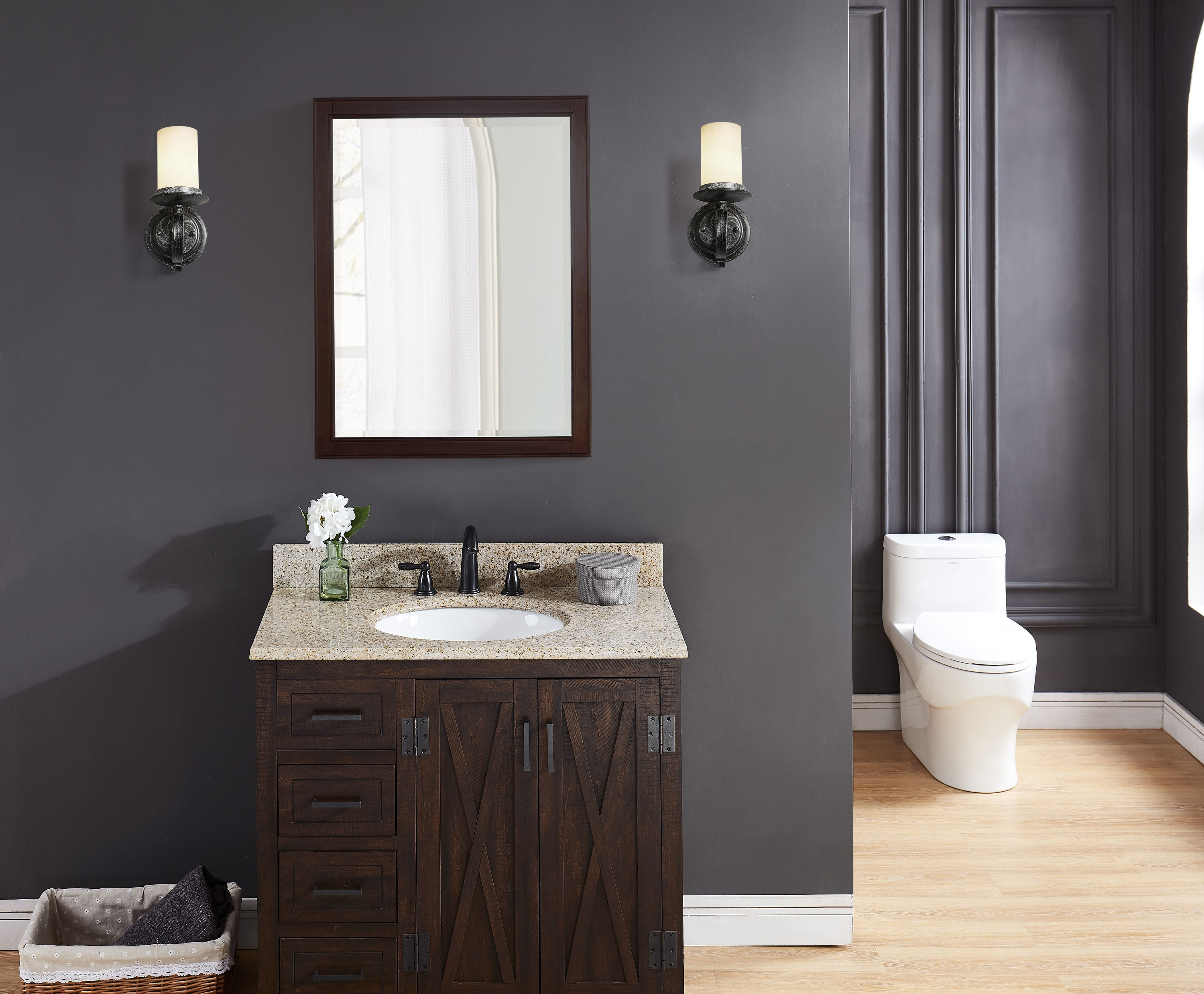 Mejor vista 37 pulgadas x 22 pulgadas Encimera de tocador de baño de granito dorado del desierto con lavabo individual bajo encimera de 3 orificios