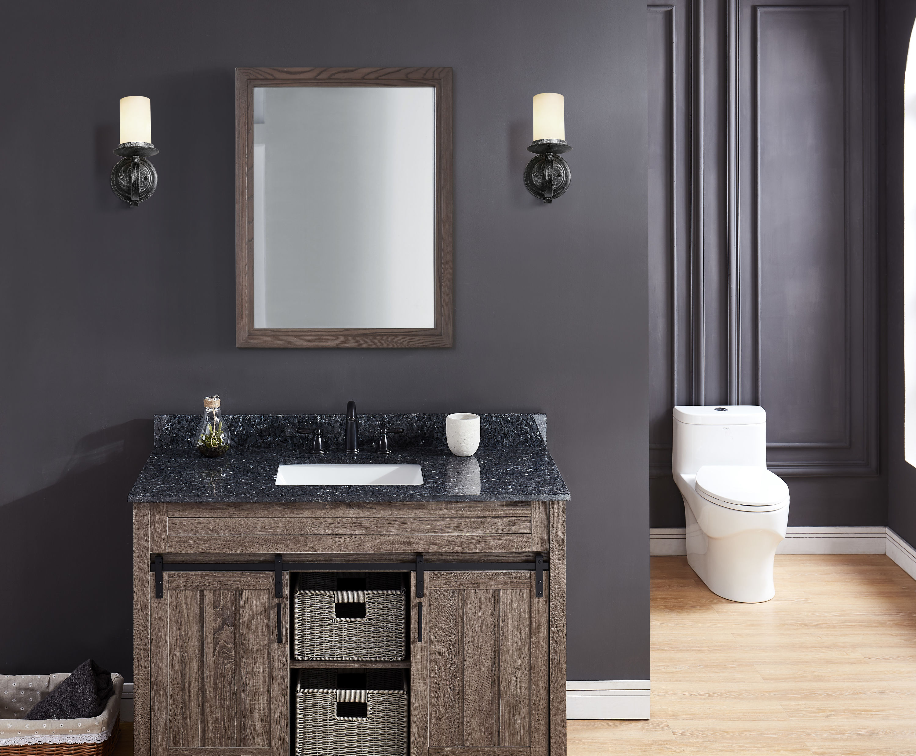 Cubierta de tocador de baño de granito Blue Pearl de 43 pulgadas x 22 pulgadas con lavabo bajo encimera de una sola pieza - Lo mejor de lo mejor