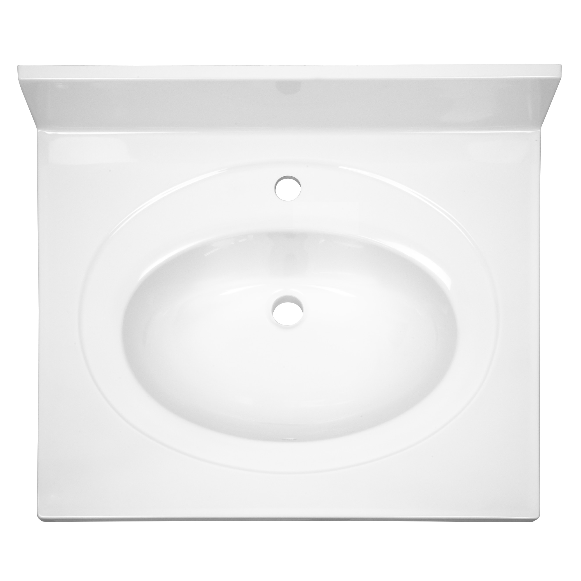 Encimera de baño de mármol cultivado blanco sólido de 25 pulgadas x 22 pulgadas con lavabo individual y un agujero - Casa de Diseño