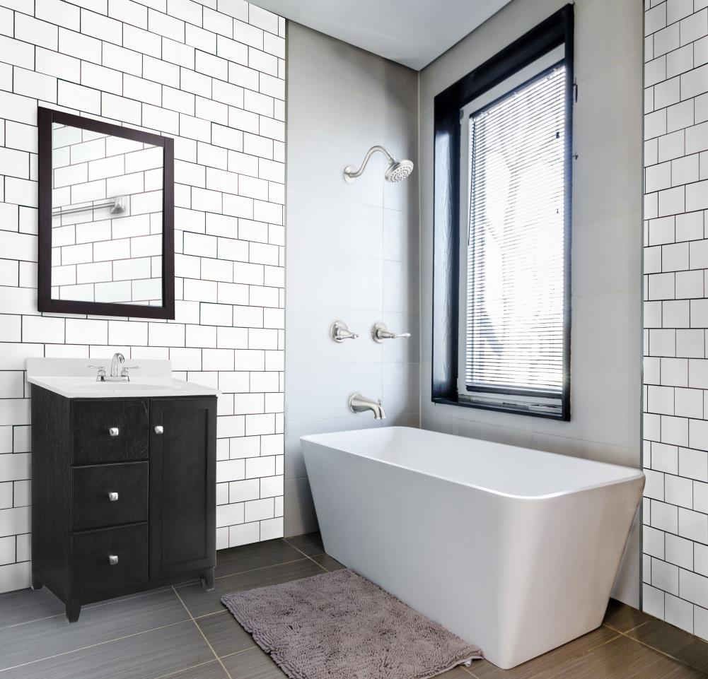 Encimera de baño de mármol cultivado blanco sólido de 25 pulgadas x 22 pulgadas con lavabo individual y un agujero - Casa de Diseño
