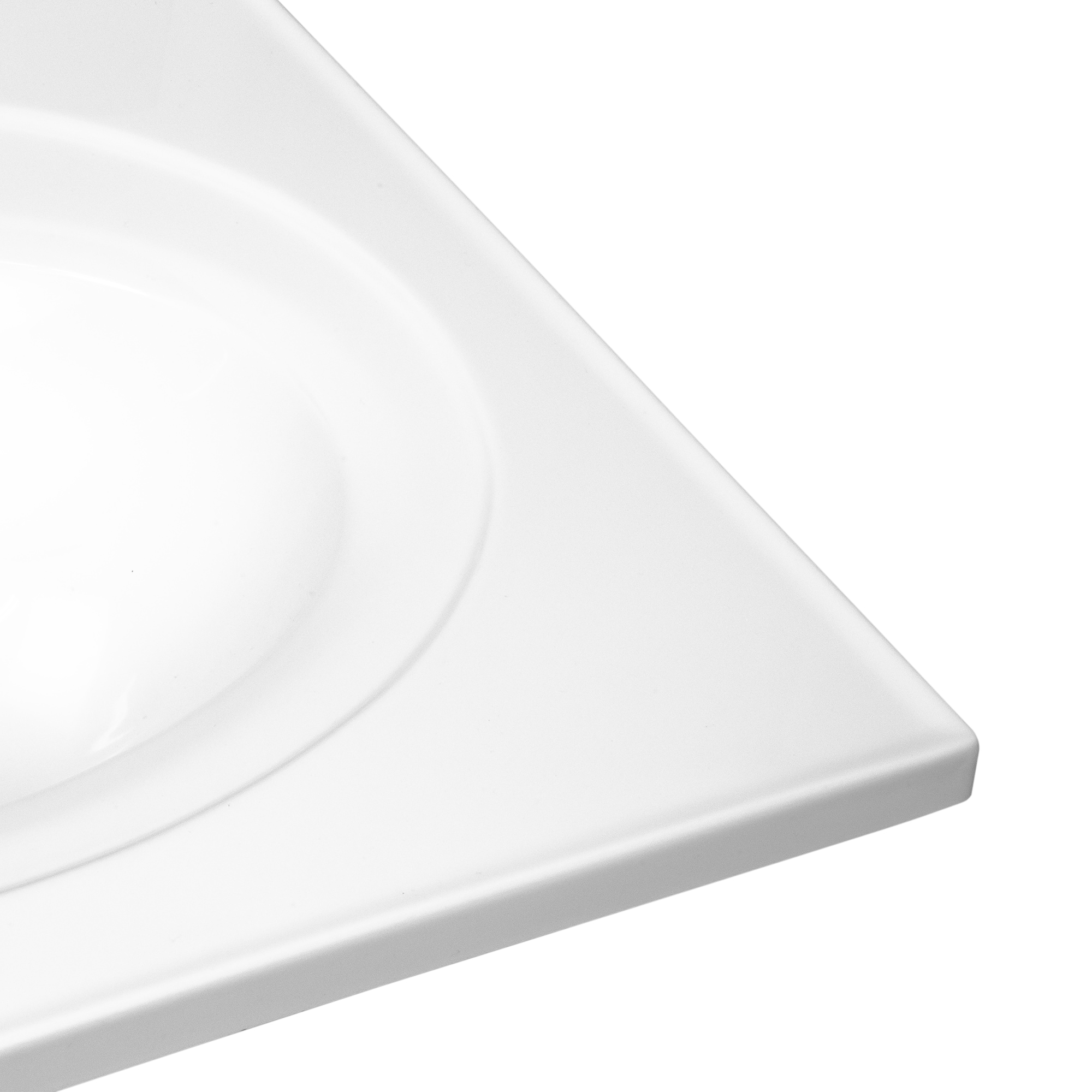 Encimera de baño de mármol cultivado blanco sólido de 25 pulgadas x 22 pulgadas con lavabo individual y un agujero - Casa de Diseño