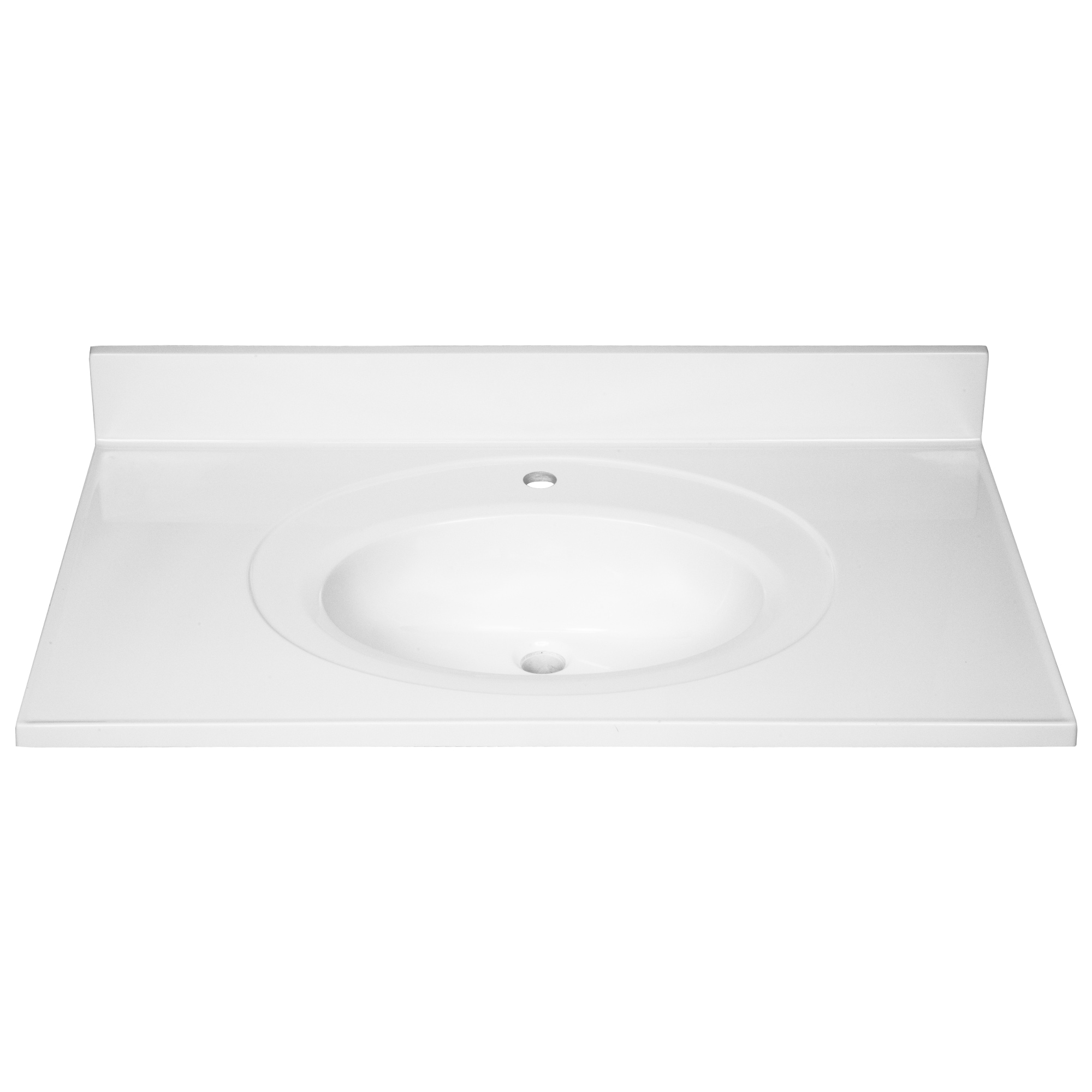 Encimera de baño de mármol cultivado blanco sólido de 37 pulgadas x 22 pulgadas con lavabo individual y un solo orificio - Diseño Casa