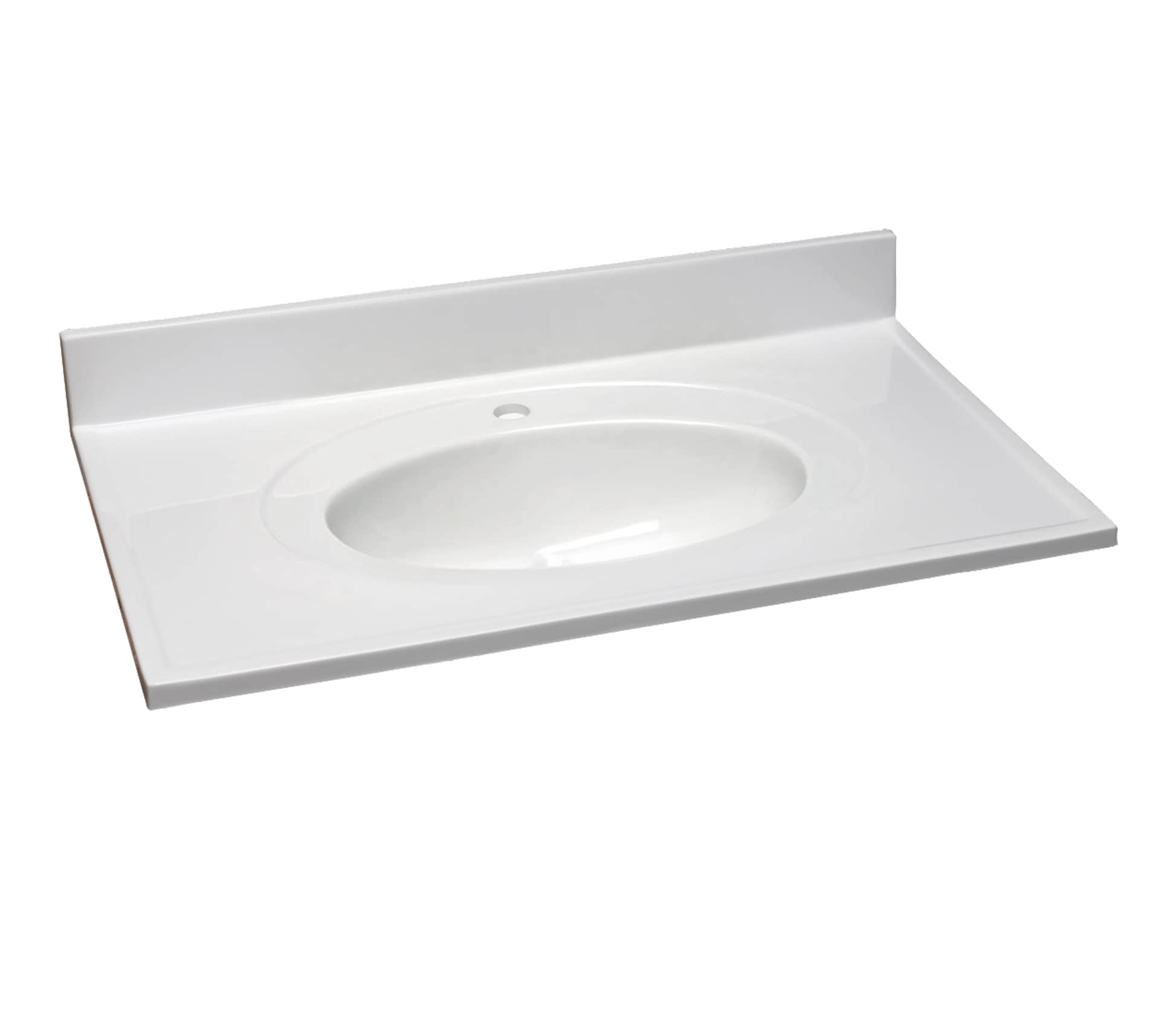 Encimera de baño de mármol cultivado blanco sólido de 37 pulgadas x 22 pulgadas con lavabo individual y un solo orificio - Diseño Casa