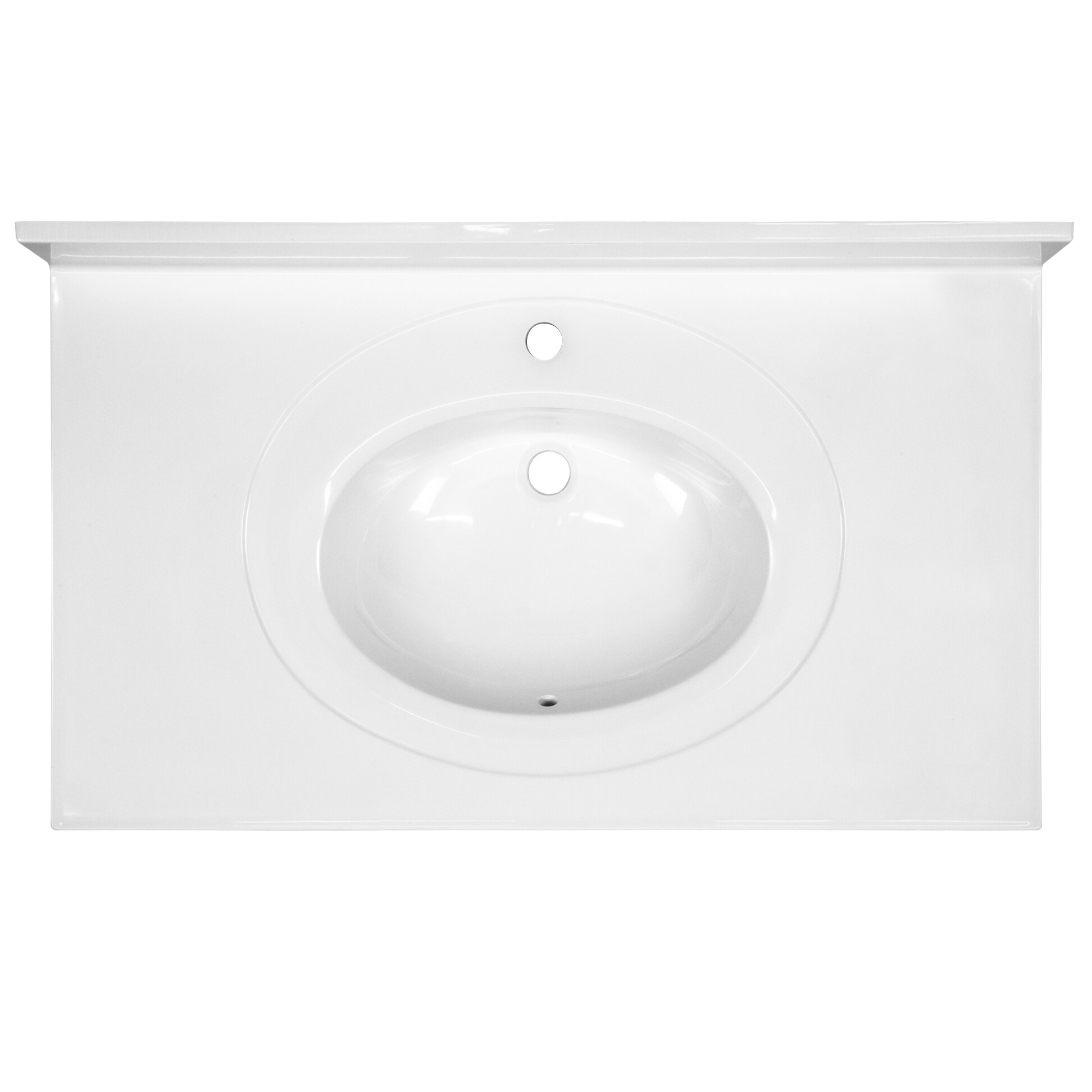 Encimera de baño de mármol cultivado blanco sólido de 37 pulgadas x 22 pulgadas con lavabo individual y un solo orificio - Diseño Casa