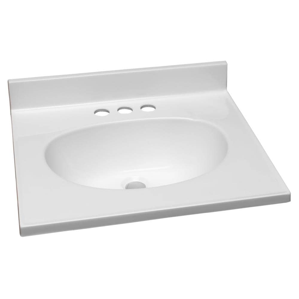 Tapa de lavabo de baño de mármol sólido blanco integrado de 19 pulgadas x 17 pulgadas con un solo lavabo y 3 orificios de montaje