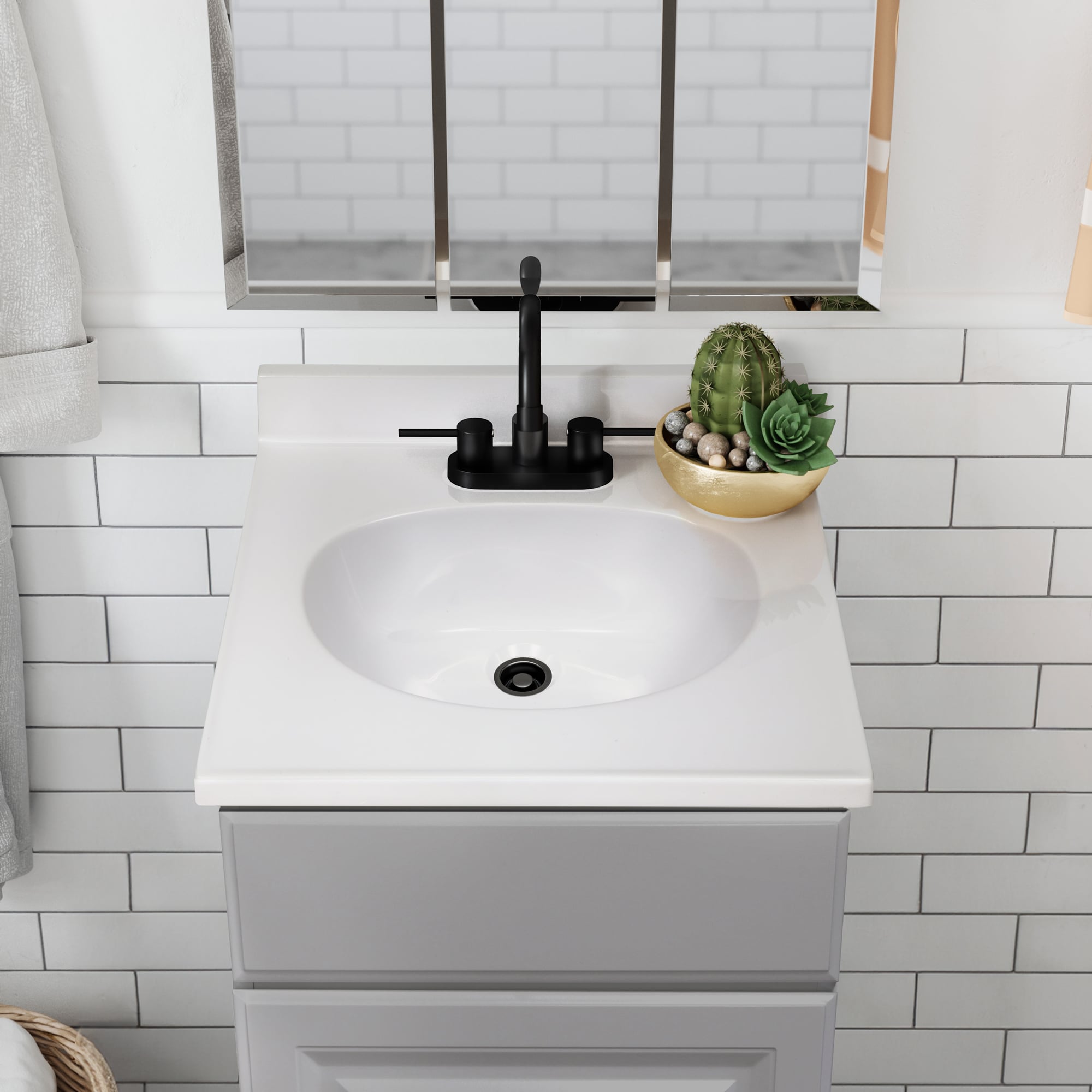 Tapa de lavabo de baño de mármol sólido blanco integrado de 19 pulgadas x 17 pulgadas con un solo lavabo y 3 orificios de montaje