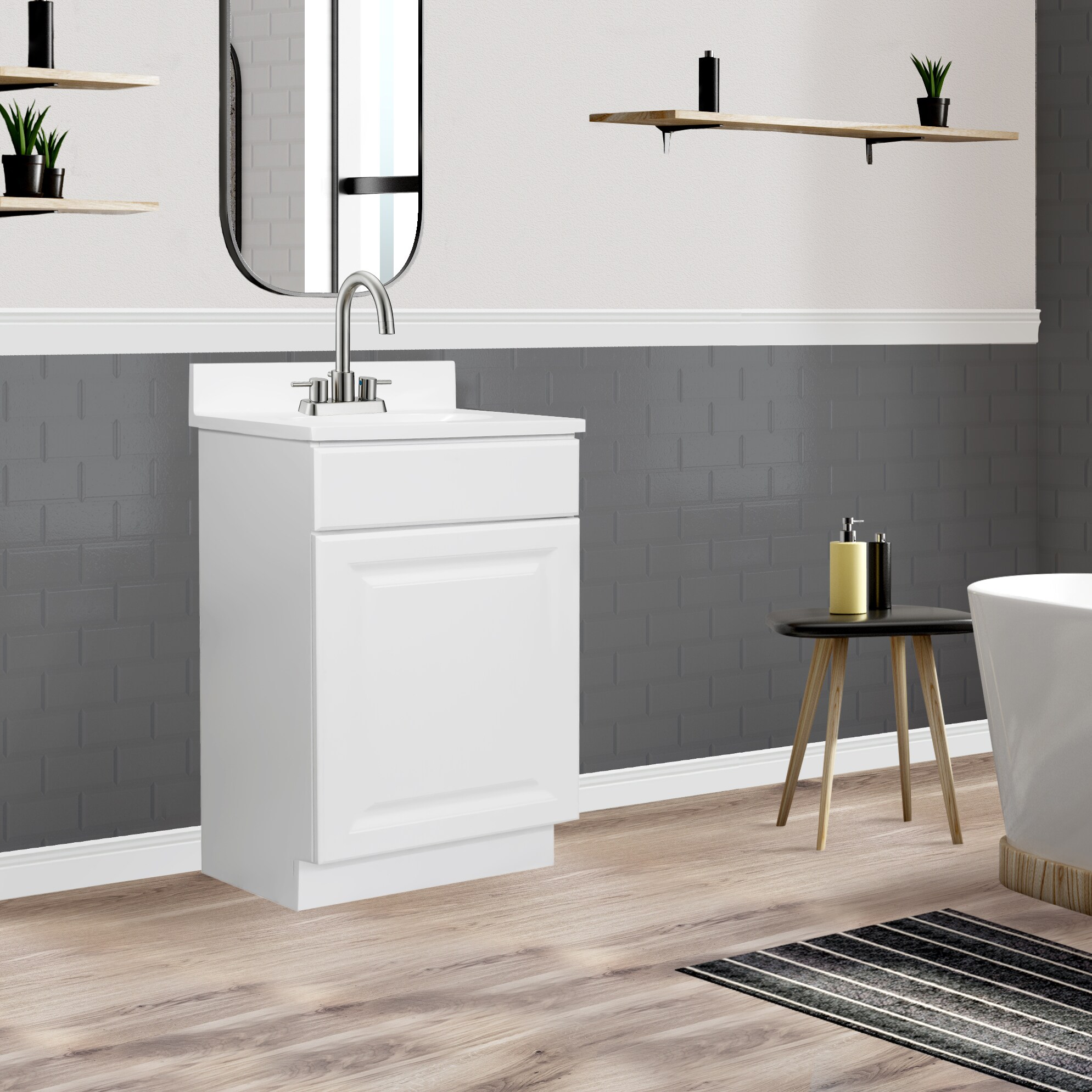 Tapa de lavabo de baño de mármol sólido blanco integrado de 19 pulgadas x 17 pulgadas con un solo lavabo y 3 orificios de montaje