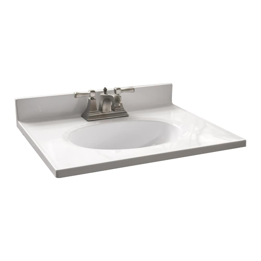 Tope de tocador de baño de mármol sólido blanco cultivado de 25 pulgadas x 19 pulgadas con un lavabo individual de 3 orificios de Design House 586180.