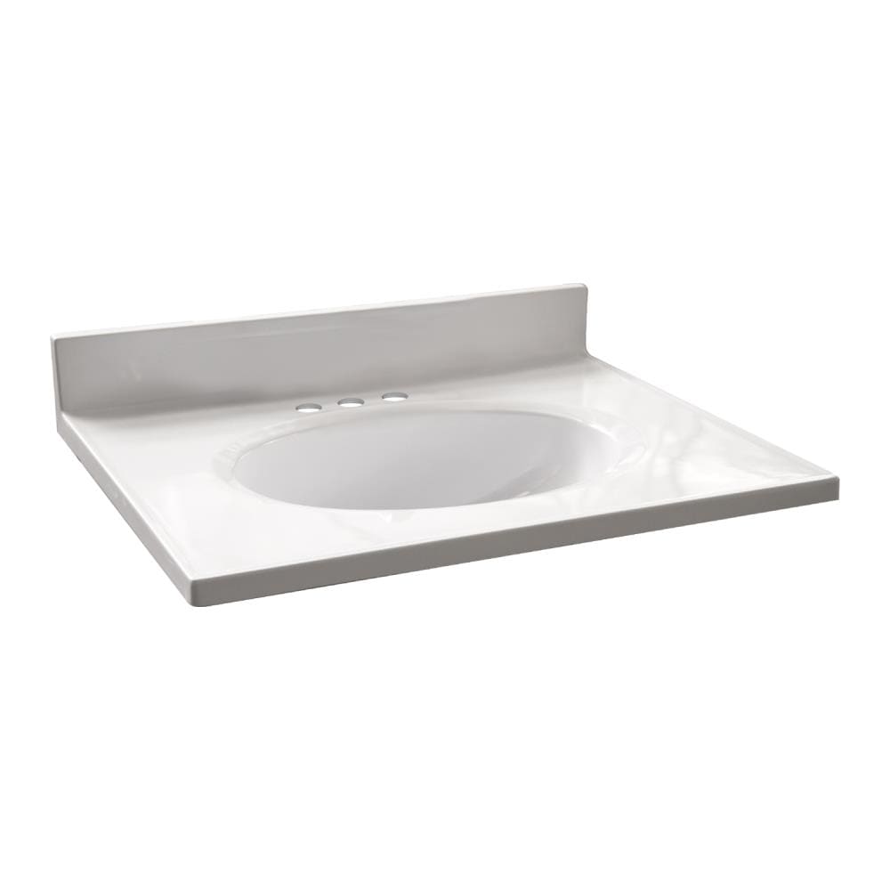 Tope de tocador de baño de mármol sólido blanco cultivado de 25 pulgadas x 19 pulgadas con un lavabo individual de 3 orificios de Design House 586180.