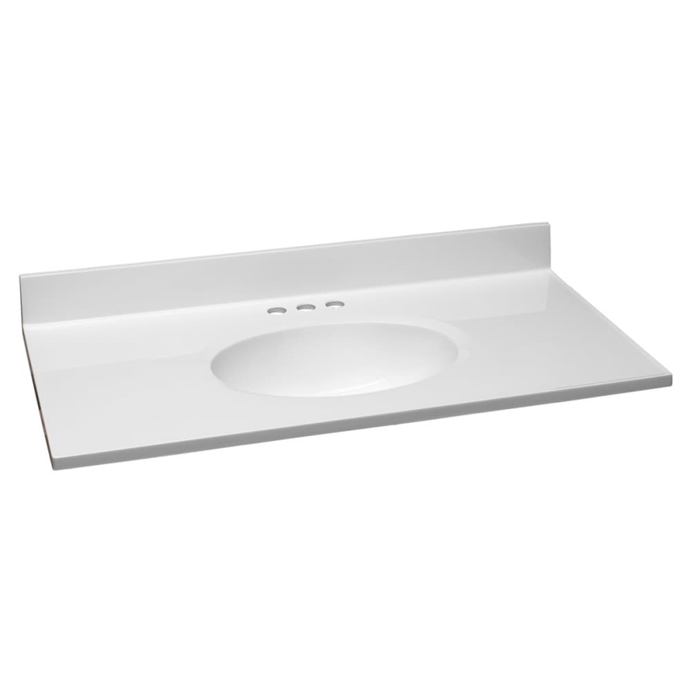 Tope de tocador de baño de mármol sólido blanco cultivado de 37 pulgadas x 19 pulgadas con un lavabo individual y tres orificios de Diseño Casa