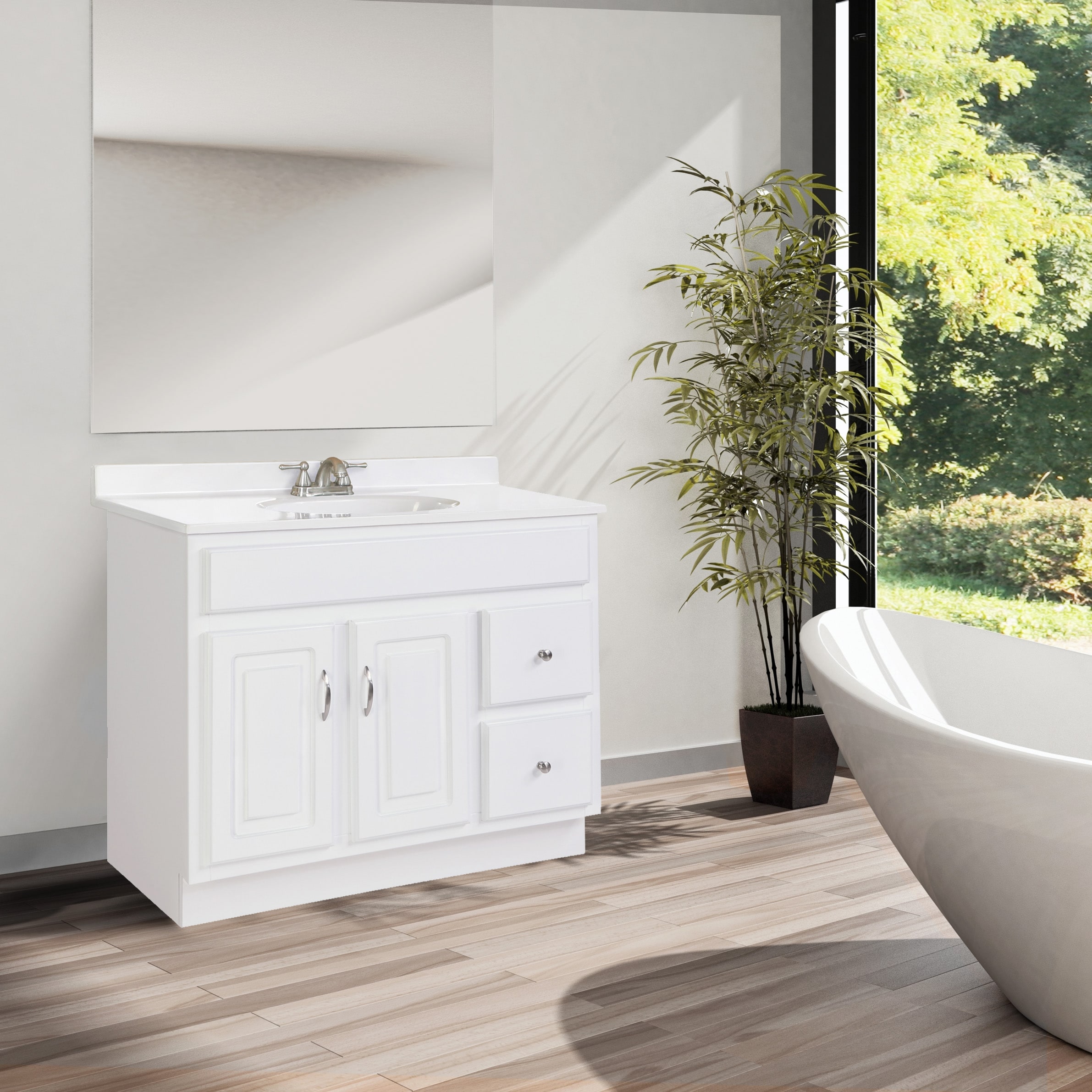 Tope de tocador de baño de mármol sólido blanco cultivado de 37 pulgadas x 19 pulgadas con un lavabo individual y tres orificios de Diseño Casa