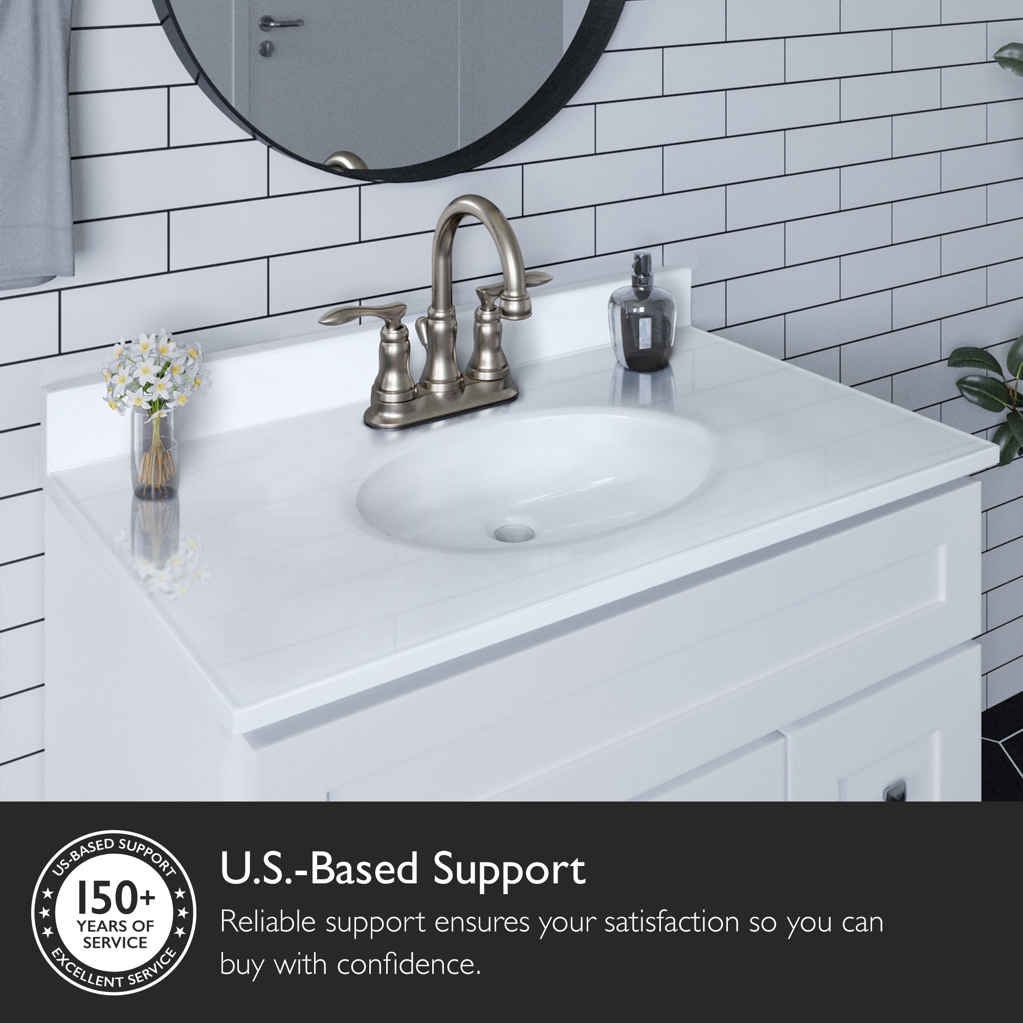 Tope de tocador de baño de mármol sólido blanco cultivado de 37 pulgadas x 19 pulgadas con un lavabo individual y tres orificios de Diseño Casa