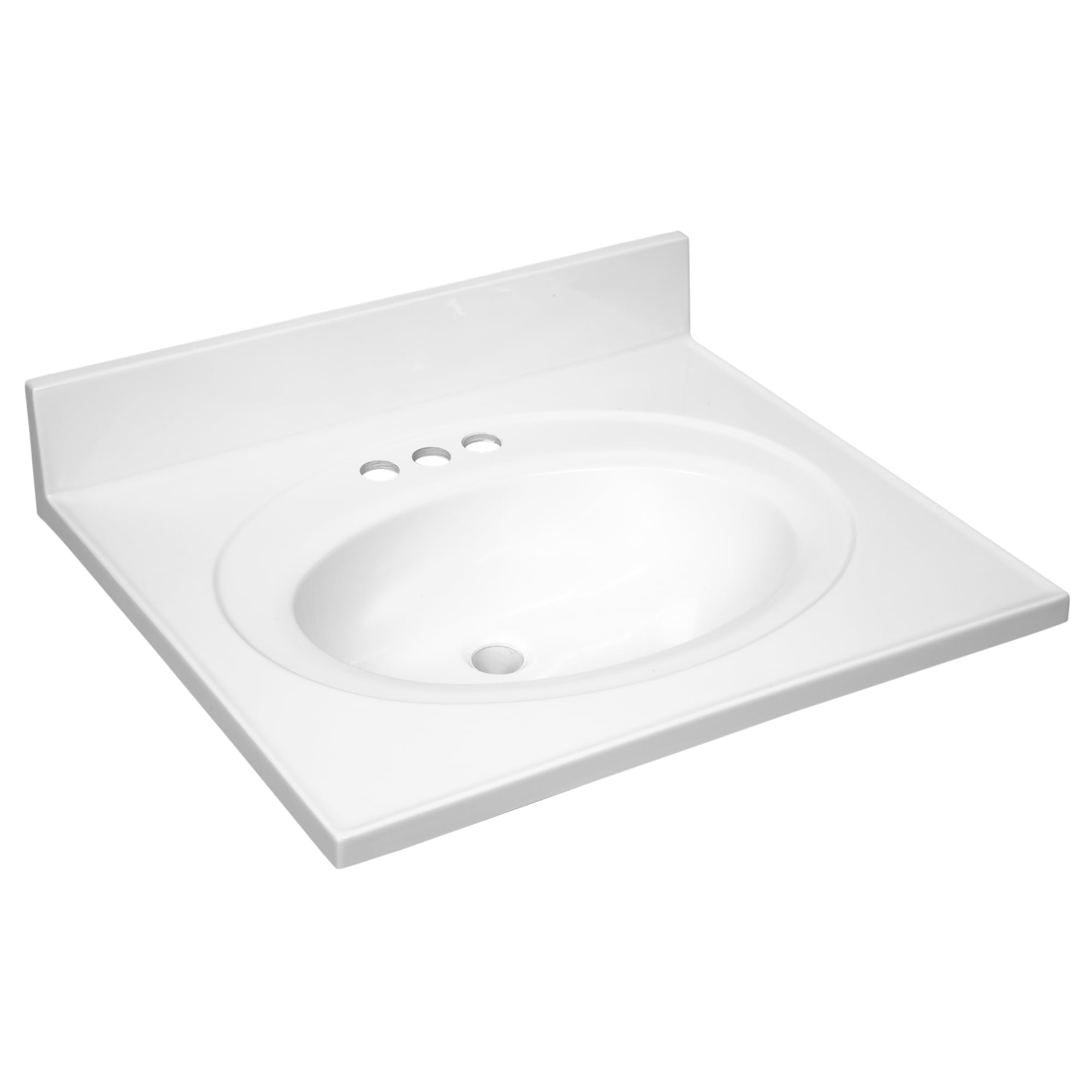 Encimera de baño de mármol cultivado blanco sólido de 25 pulgadas x 22 pulgadas con lavabo individual y 3 orificios - Design House