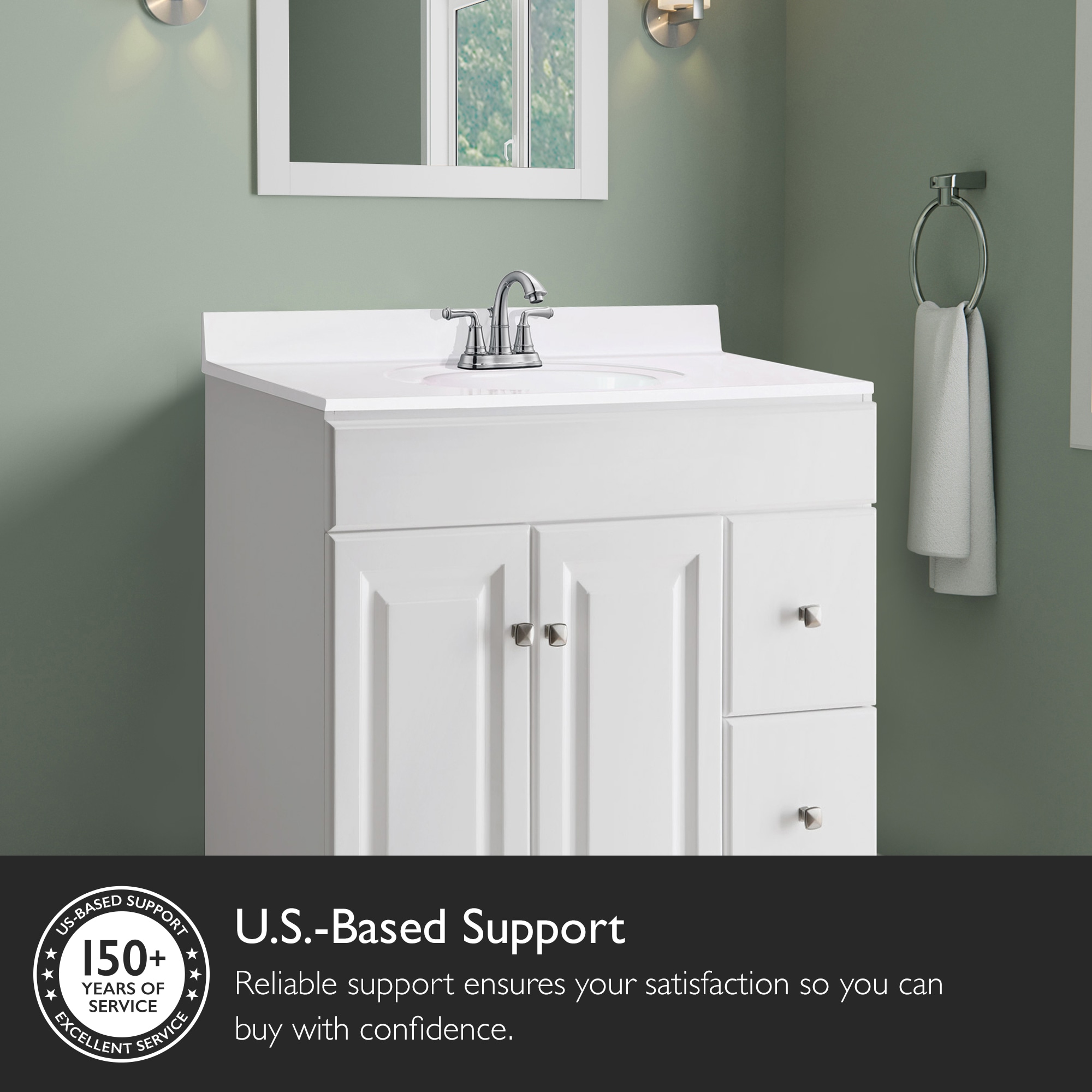 Encimera de baño de mármol cultivado blanco sólido de 25 pulgadas x 22 pulgadas con lavabo individual y 3 orificios - Design House