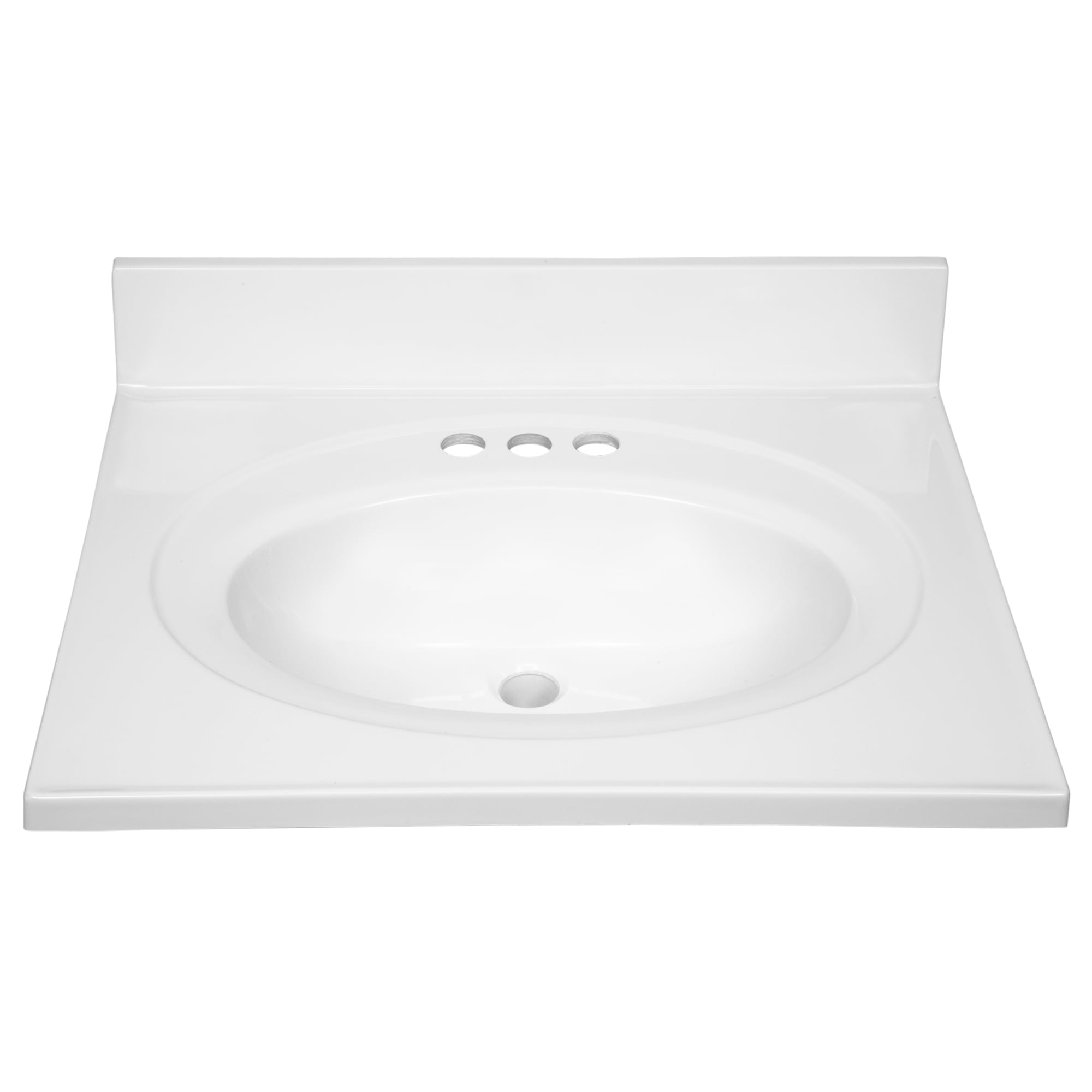 Encimera de baño de mármol cultivado blanco sólido de 25 pulgadas x 22 pulgadas con lavabo individual y 3 orificios - Design House