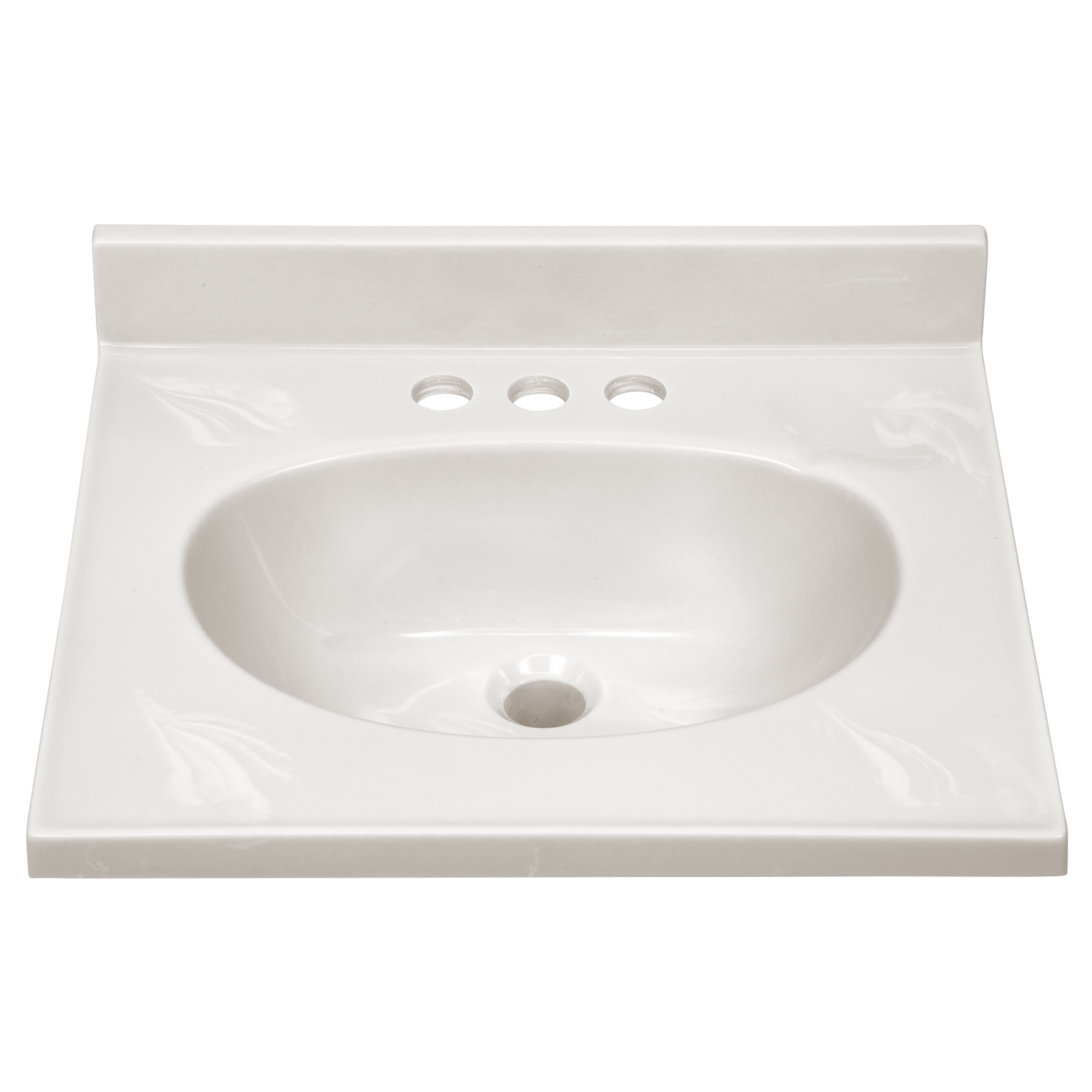 Tope de tocador de baño de mármol cultivado en marfil con lavabo individual integrado y con acabado en remolino de 19 pulgadas x 17 pulgadas y 3 orificios.