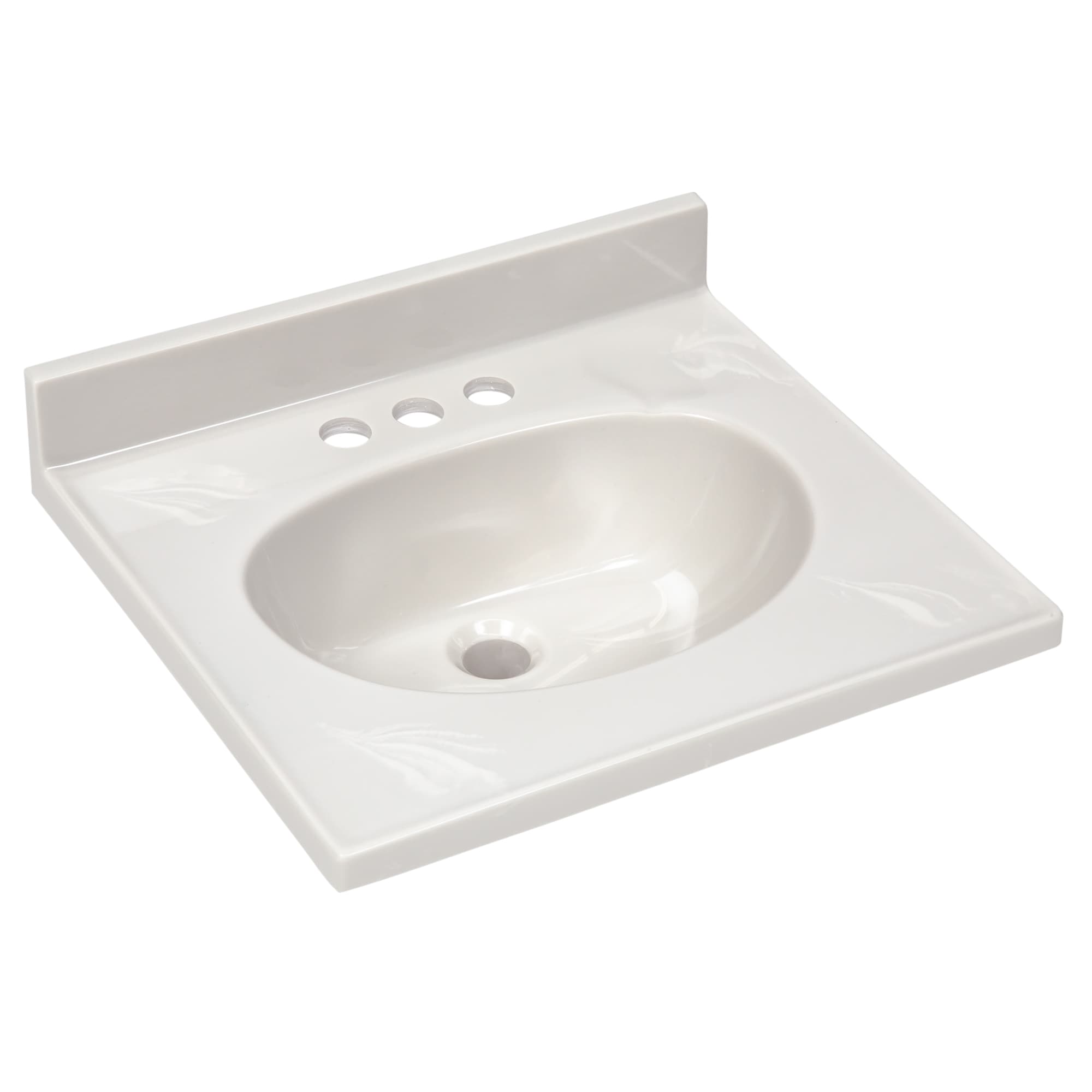 Tope de tocador de baño de mármol cultivado en marfil con lavabo individual integrado y con acabado en remolino de 19 pulgadas x 17 pulgadas y 3 orificios.