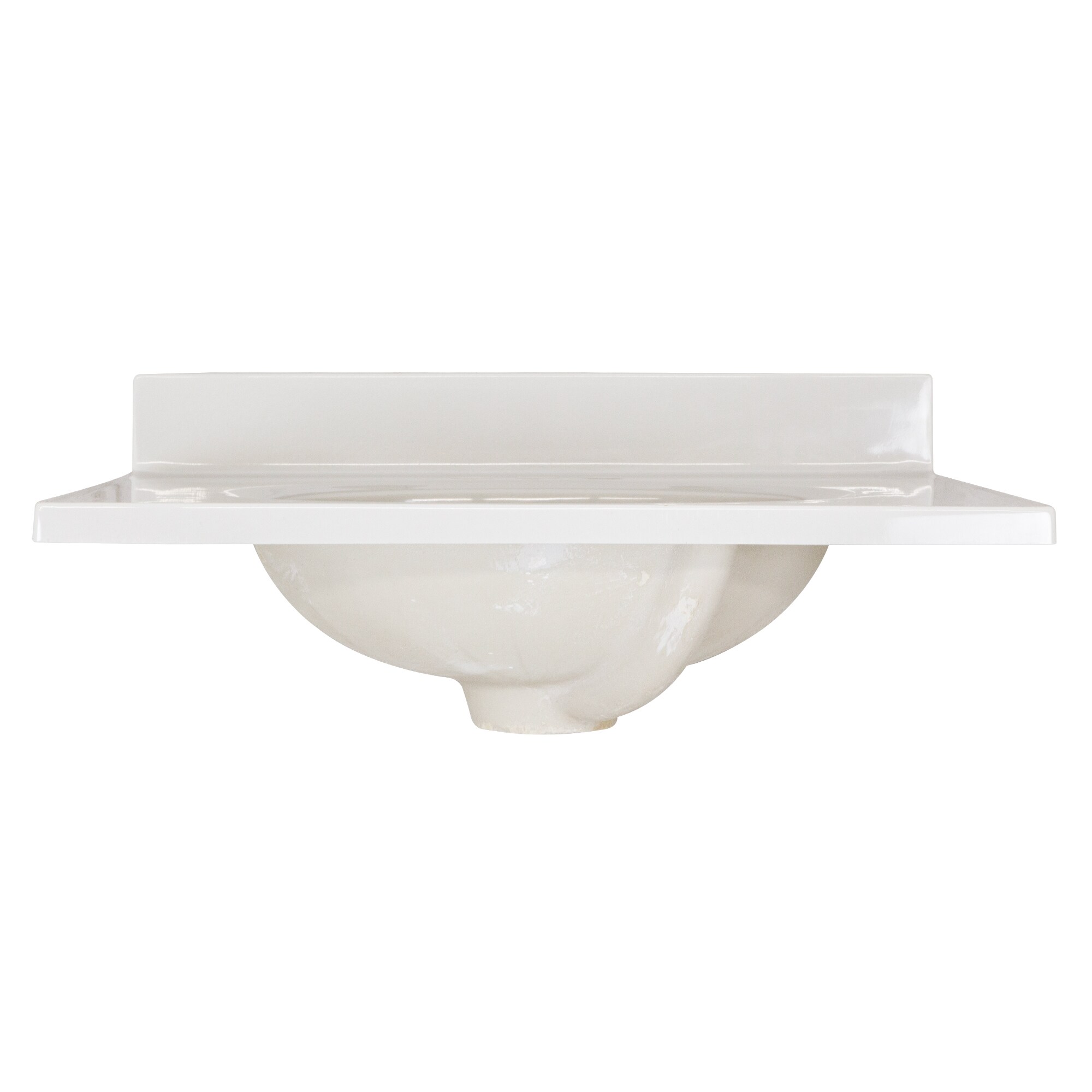 Tope de tocador de baño de 25 pulgadas x 19 pulgadas con lavabo individual integrado de mármol cultivado en tono marfil con remolinos - 3 orificios