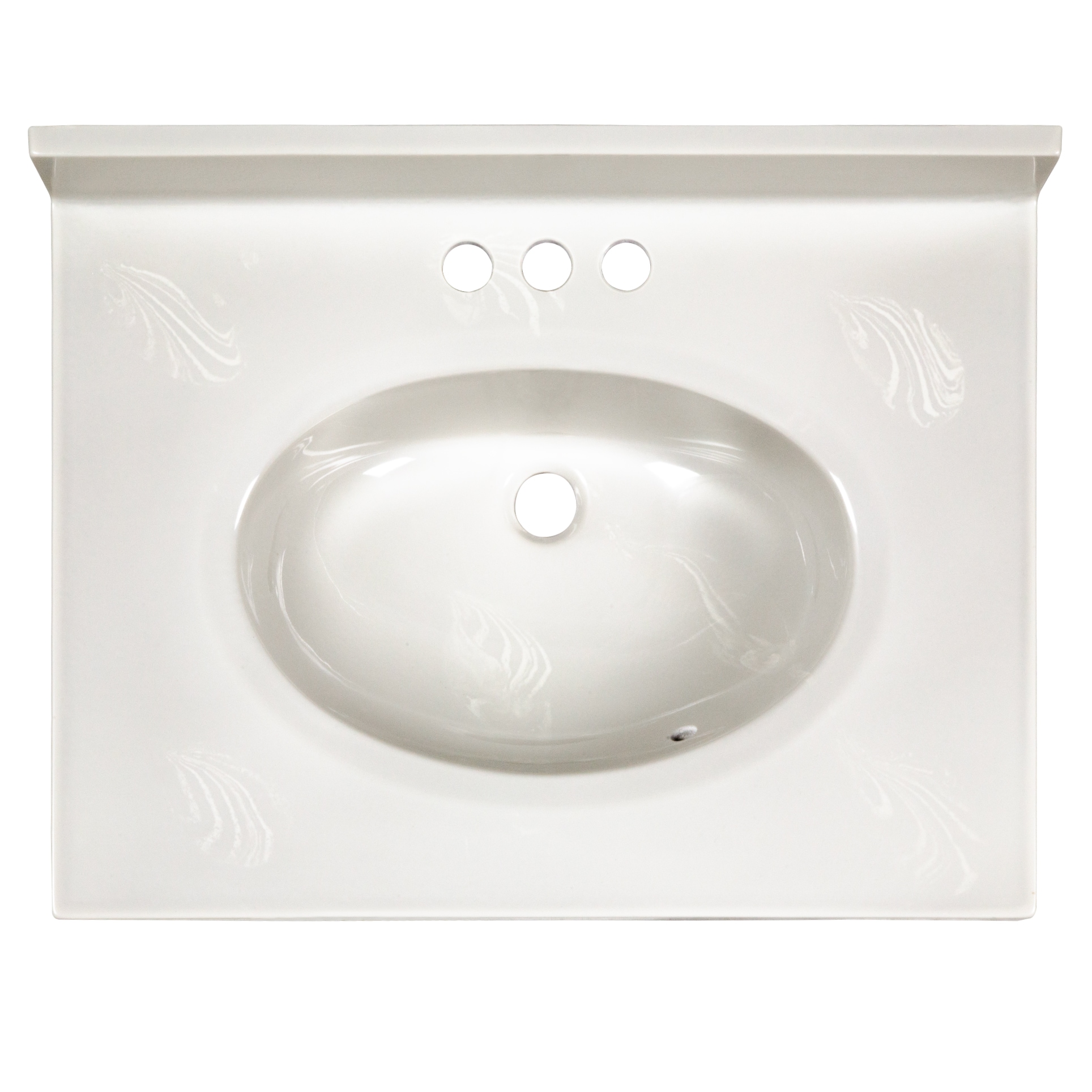 Tope de tocador de baño de 25 pulgadas x 19 pulgadas con lavabo individual integrado de mármol cultivado en tono marfil con remolinos - 3 orificios