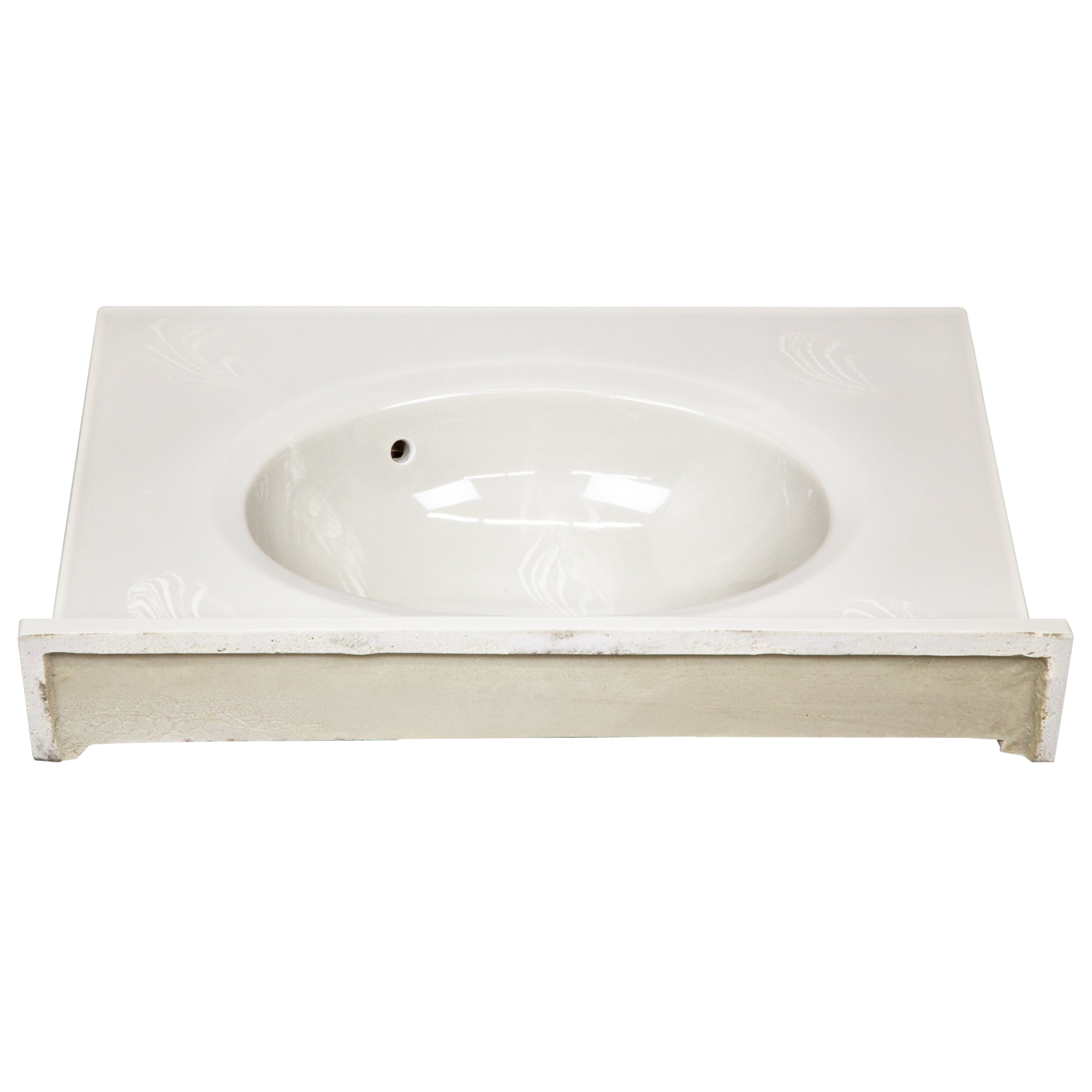 Tope de tocador de baño de 25 pulgadas x 19 pulgadas con lavabo individual integrado de mármol cultivado en tono marfil con remolinos - 3 orificios