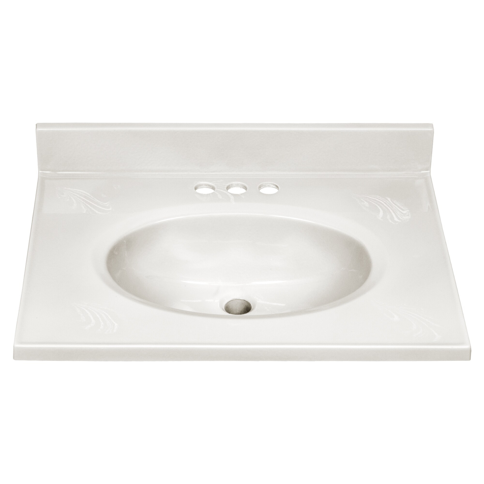 Tope de tocador de baño de 25 pulgadas x 19 pulgadas con lavabo individual integrado de mármol cultivado en tono marfil con remolinos - 3 orificios