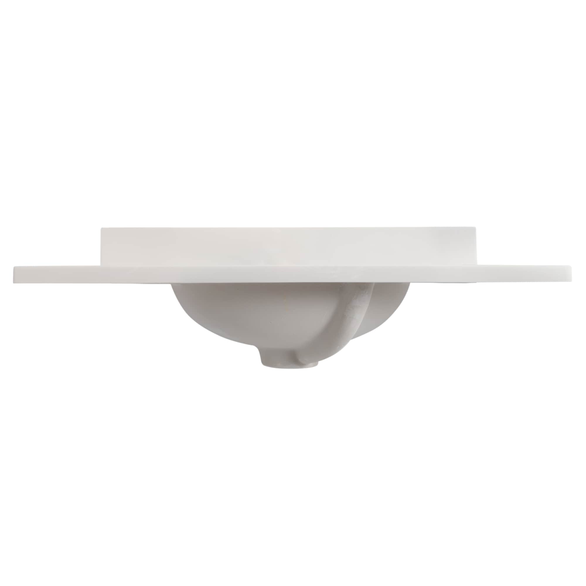 Encimera de baño de mármol cultivado con fregadero individual en color marfil con diseño de remolinos, 31 pulgadas x 19 pulgadas, y 3 orificios para grifería.