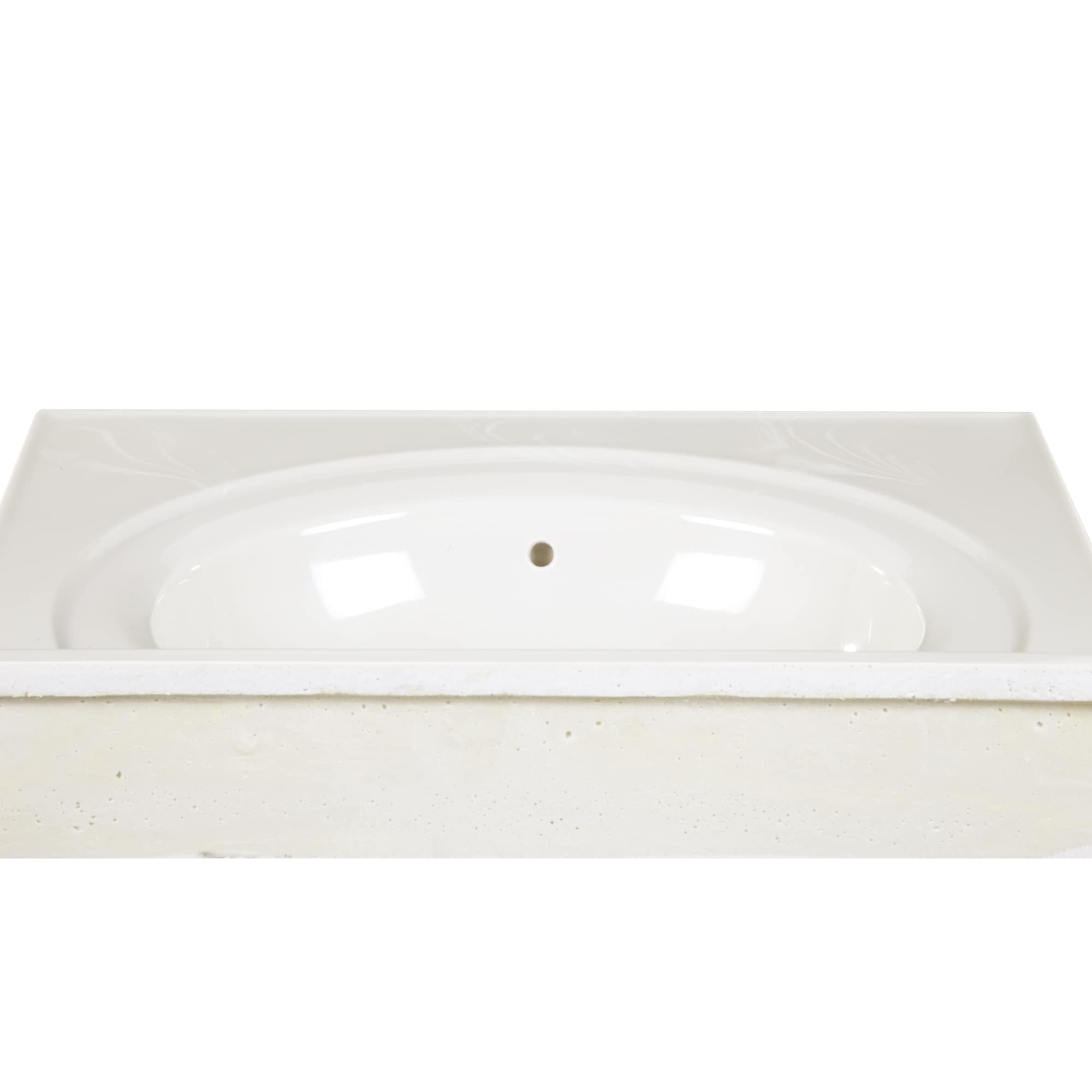 Encimera para baño de mármol cultivado con lavabo individual integrado en color marfil de diseño Swirl de 25 pulgadas x 22 pulgadas con 3 orificios - 586313