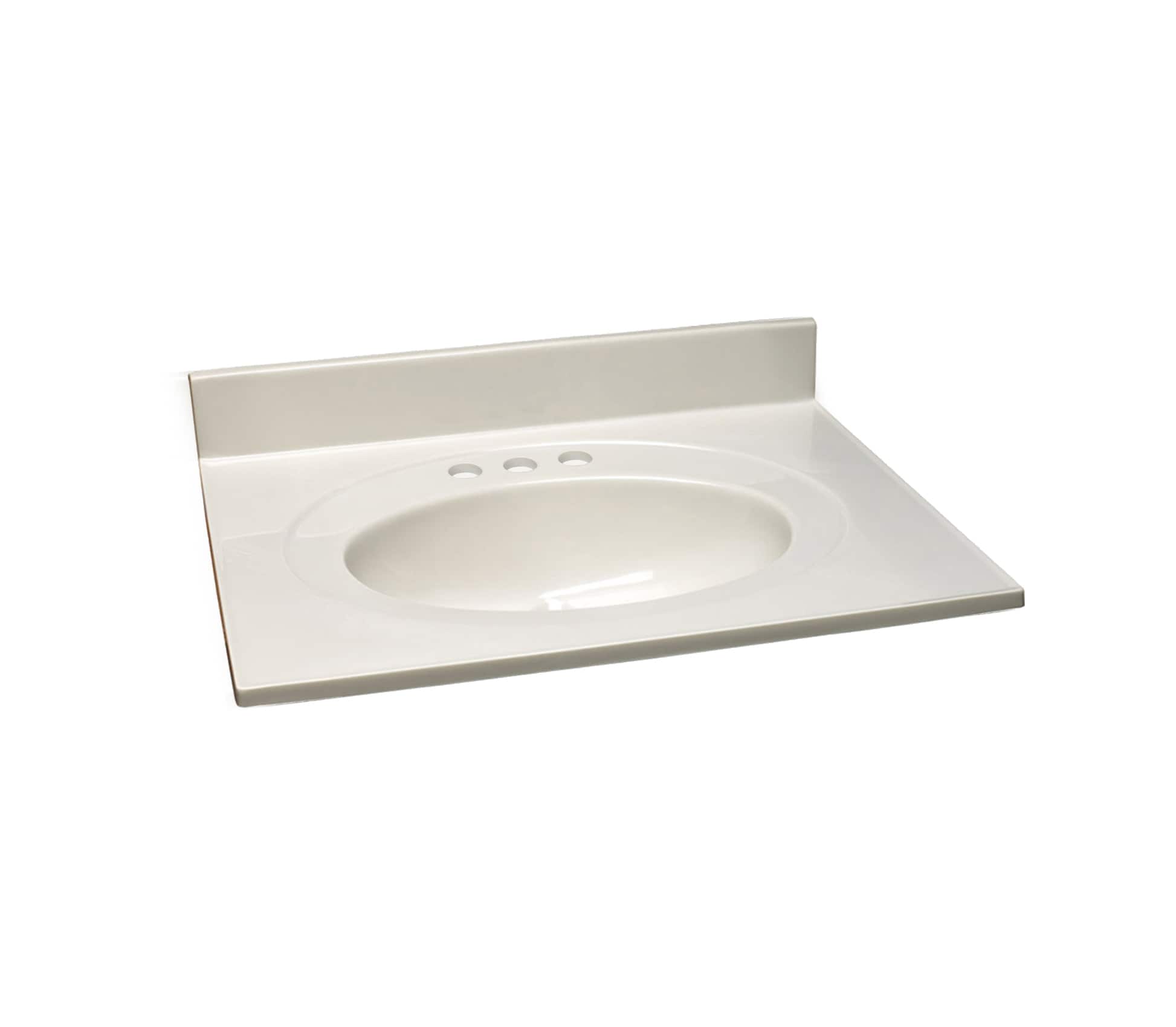 Encimera para baño de mármol cultivado con lavabo individual integrado en color marfil de diseño Swirl de 25 pulgadas x 22 pulgadas con 3 orificios - 586313