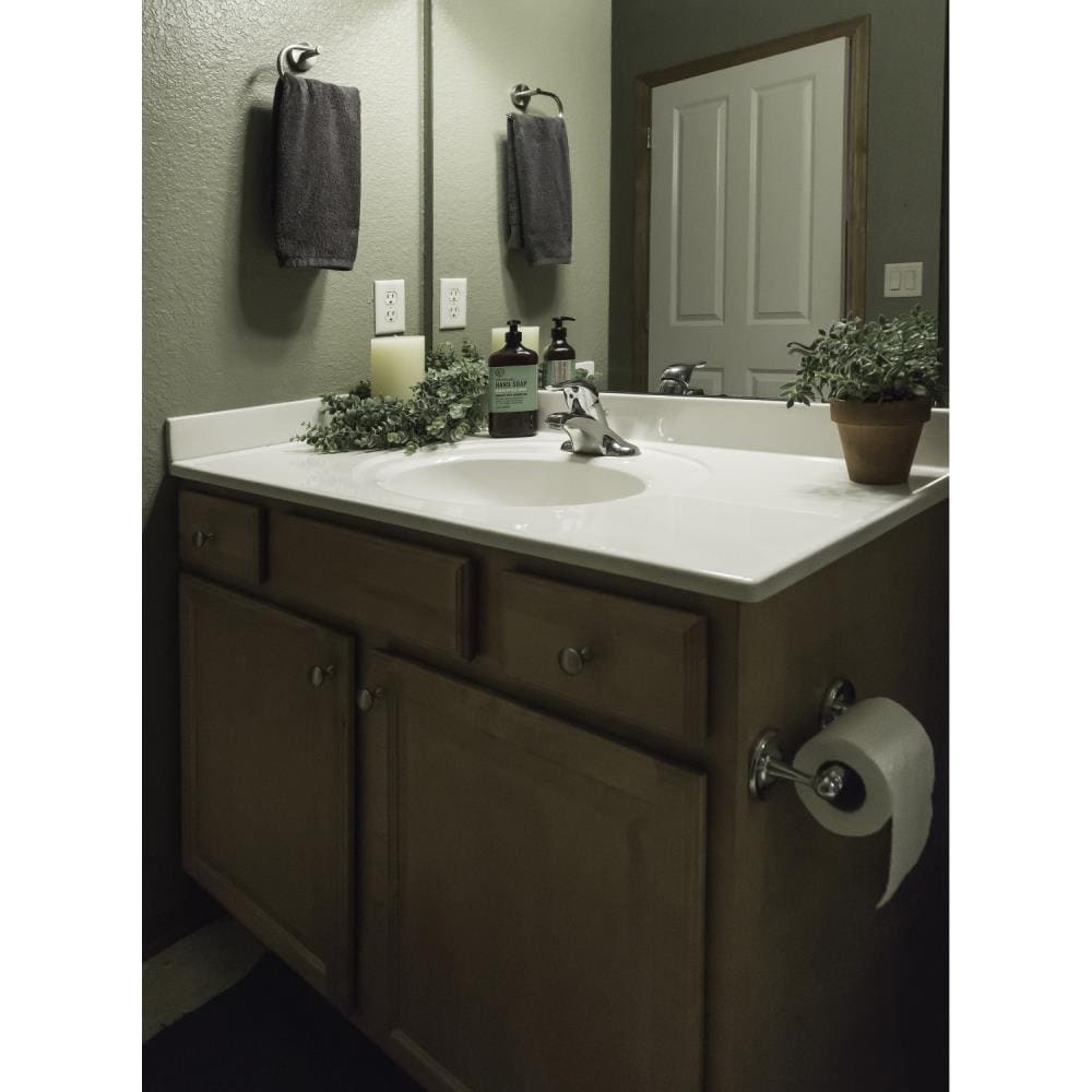 Encimera de baño de mármol cultivado con fregadero individual en remolino marfil de 37 pulgadas x 22 pulgadas, con 3 orificios - Diseño de Casa