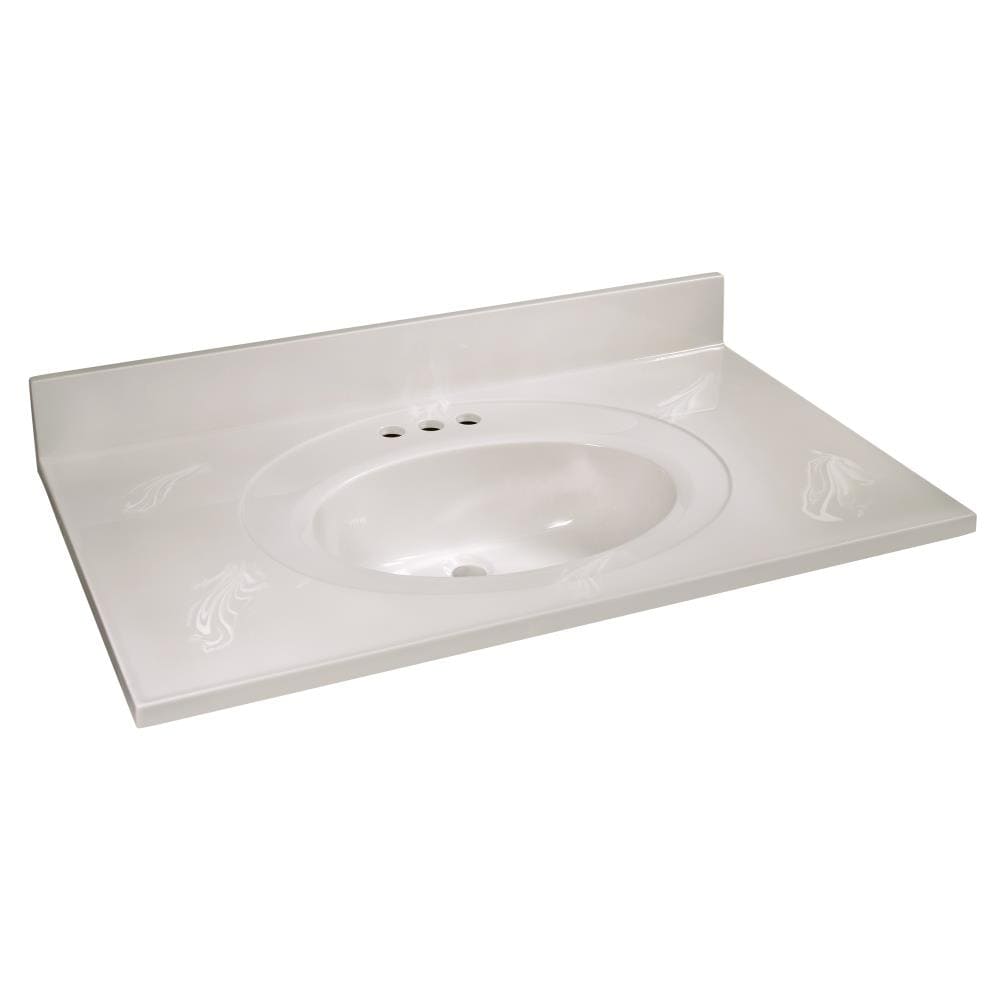 Encimera de baño de mármol cultivado con fregadero individual en remolino marfil de 37 pulgadas x 22 pulgadas, con 3 orificios - Diseño de Casa