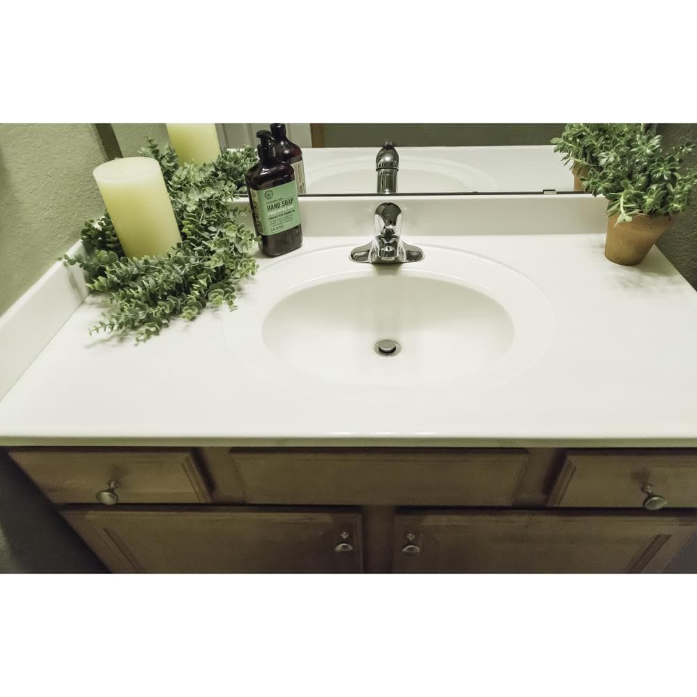 Encimera de baño de mármol cultivado con fregadero individual en remolino marfil de 37 pulgadas x 22 pulgadas, con 3 orificios - Diseño de Casa