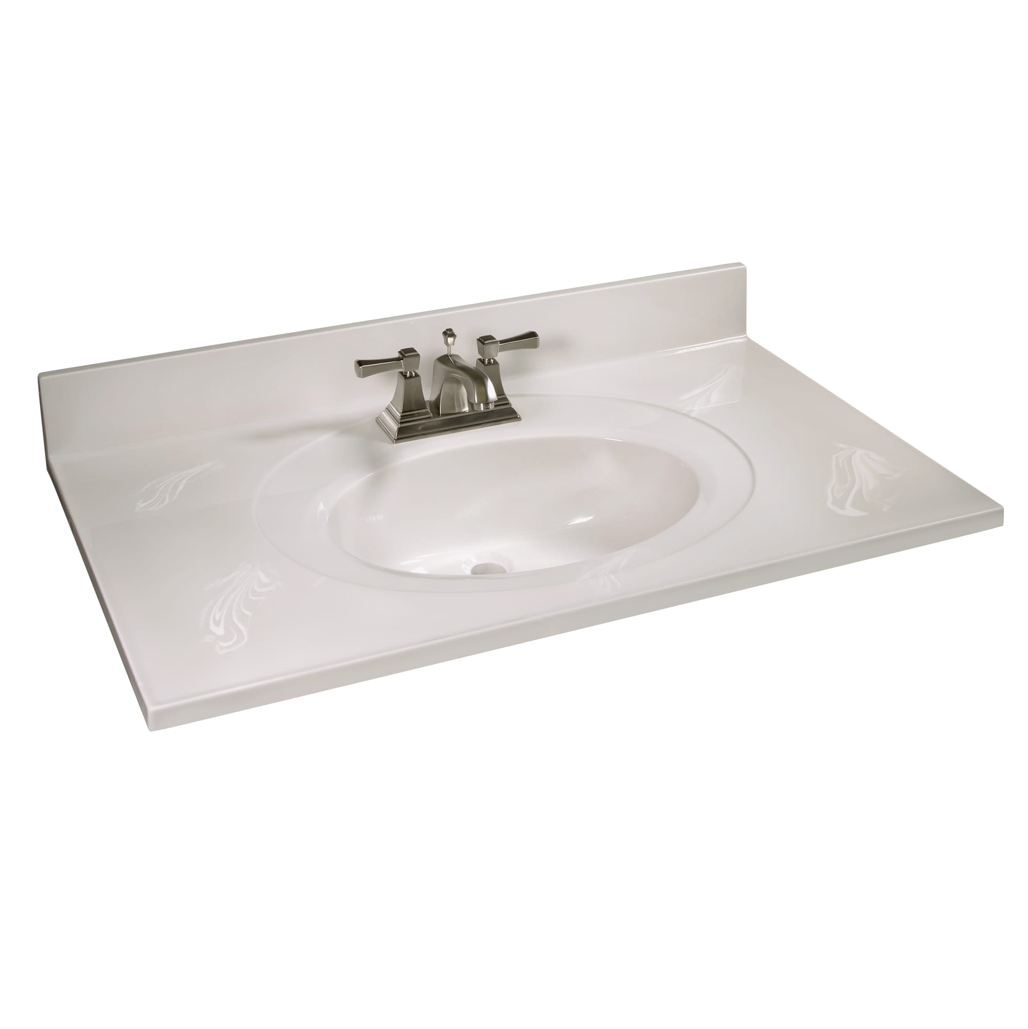 Encimera de baño de mármol cultivado con fregadero individual en remolino marfil de 37 pulgadas x 22 pulgadas, con 3 orificios - Diseño de Casa